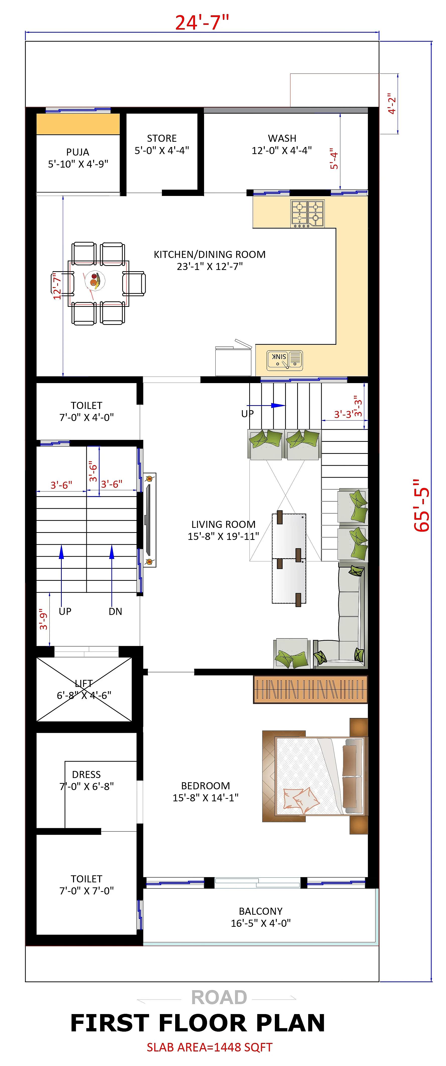 25X65 House plan- 1625 sqft Residential house design At Faridabad thumbnail 3 — Project ID 7535