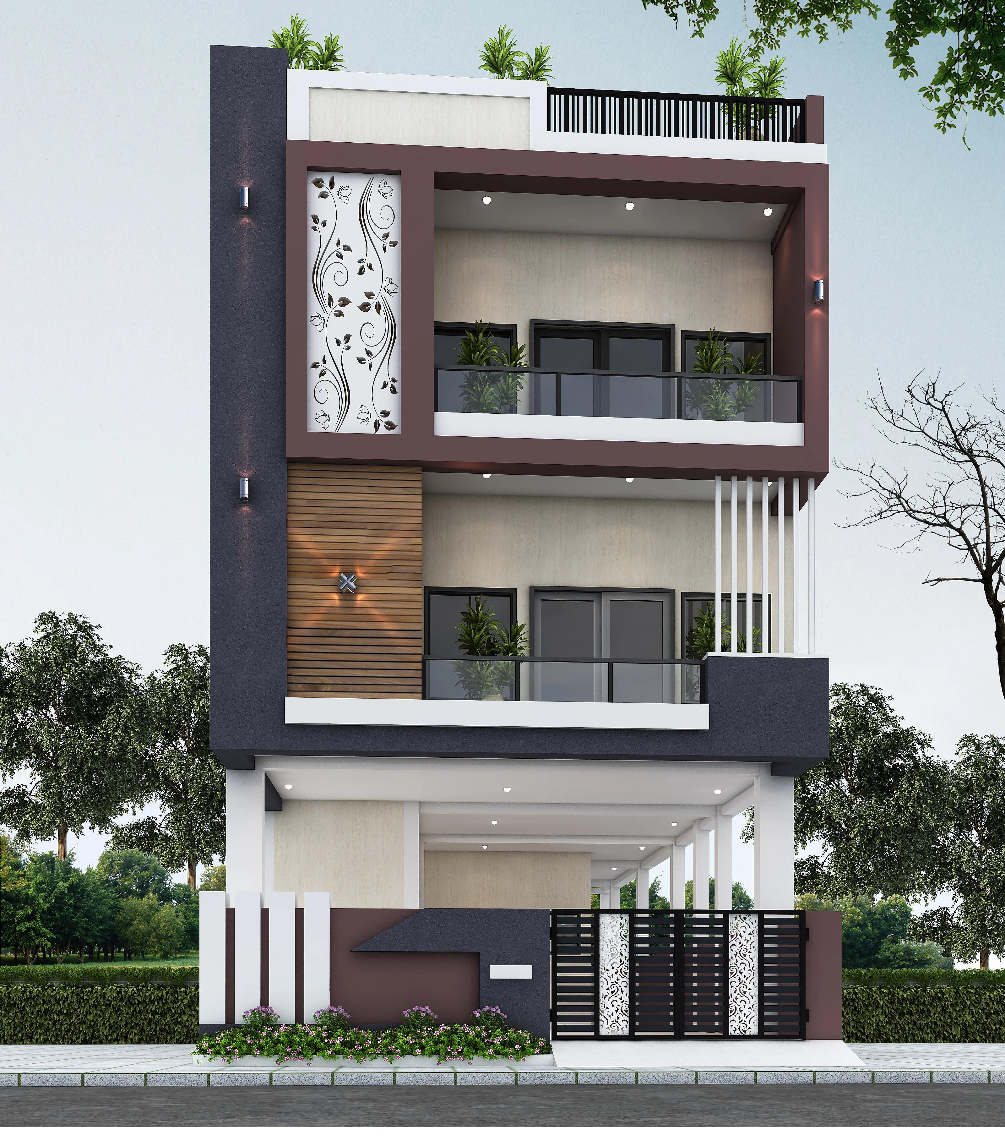 25X65 House plan- 1625 sqft Residential house design At Faridabad [HR] front elevation, 25x65 ft plot, 4 BHK, west facing, G+2, Faridabad