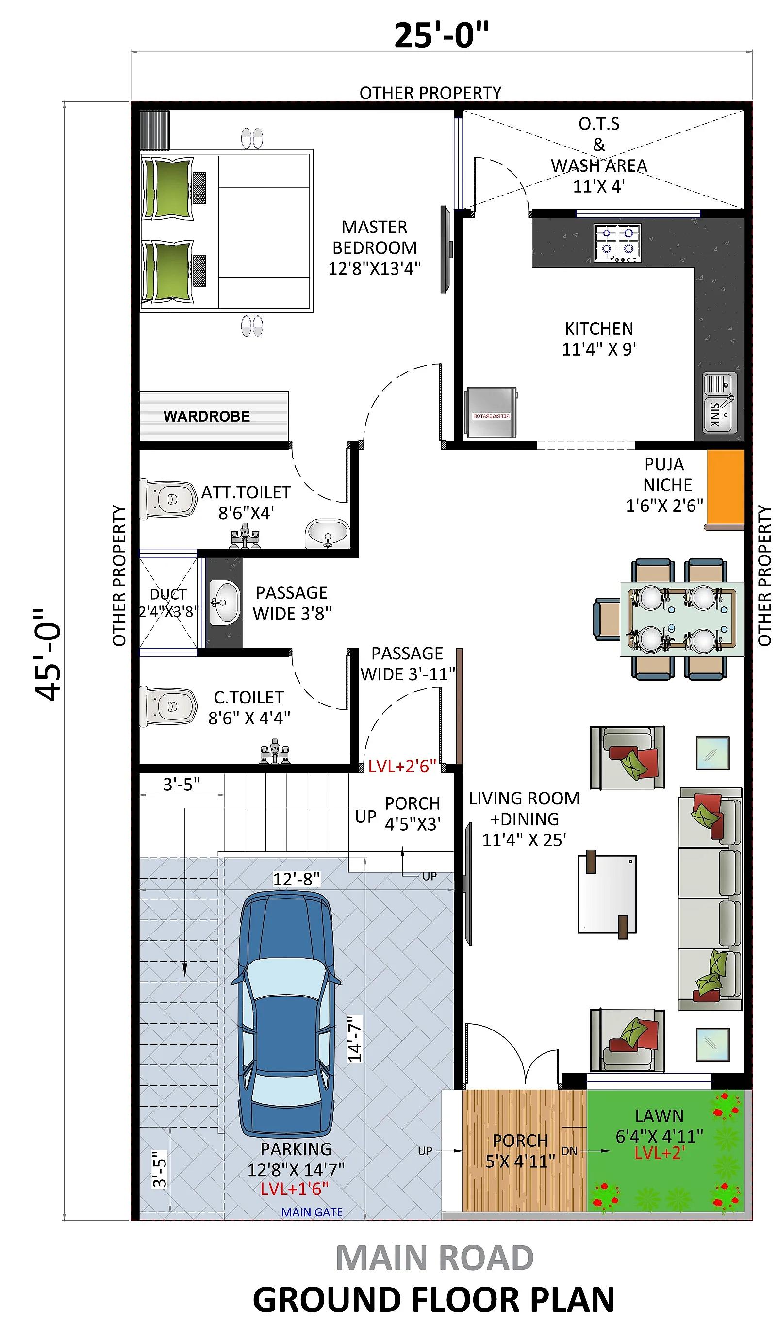 25X45 House plan- 1125 sqft Residential house design At Indore thumbnail 2 — Project ID 7536