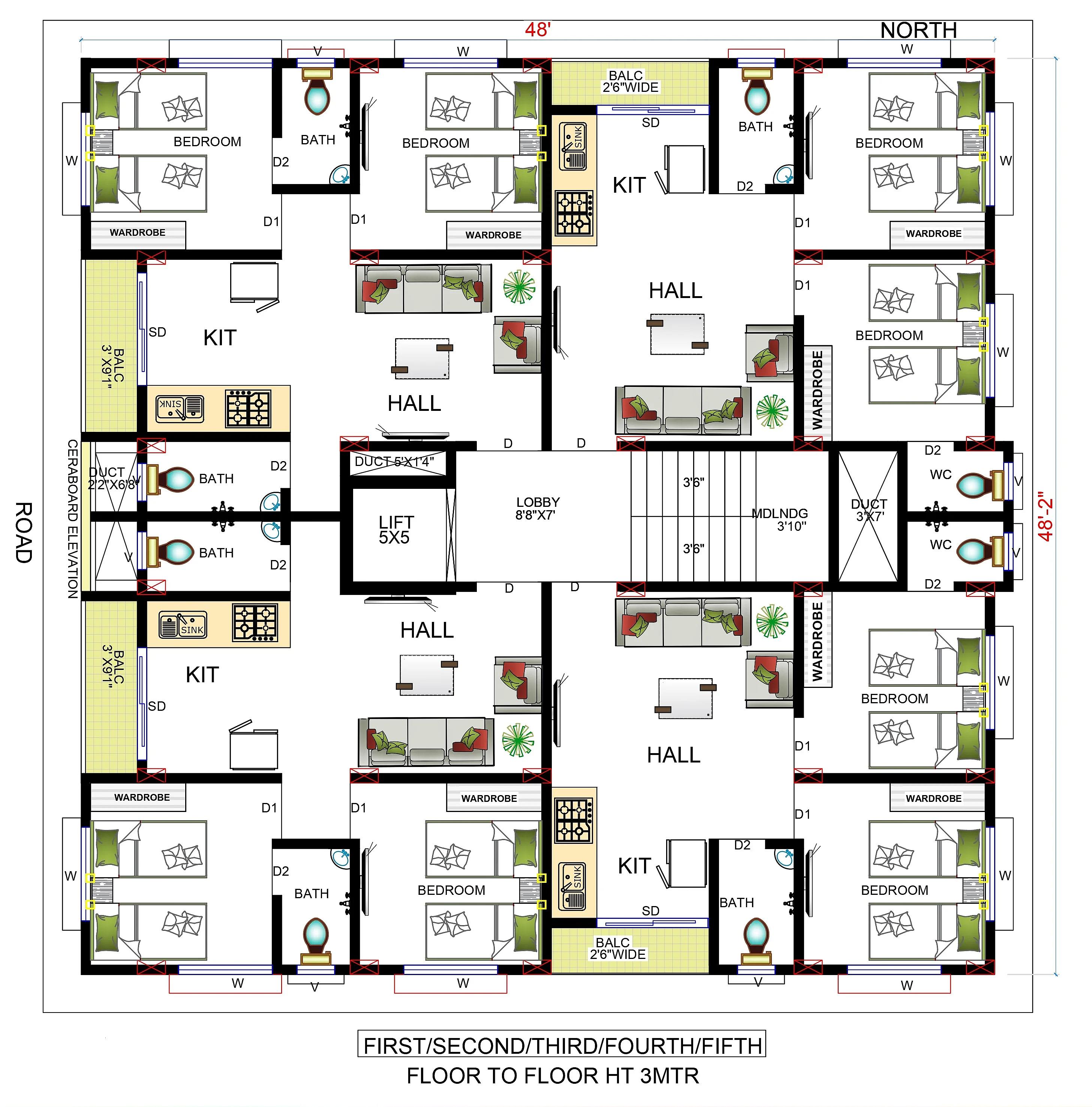 52X52 Multi storey apartment plan- 2704 sqft Residential Cum Commercial house design At Pune thumbnail 2 — Project ID 7540