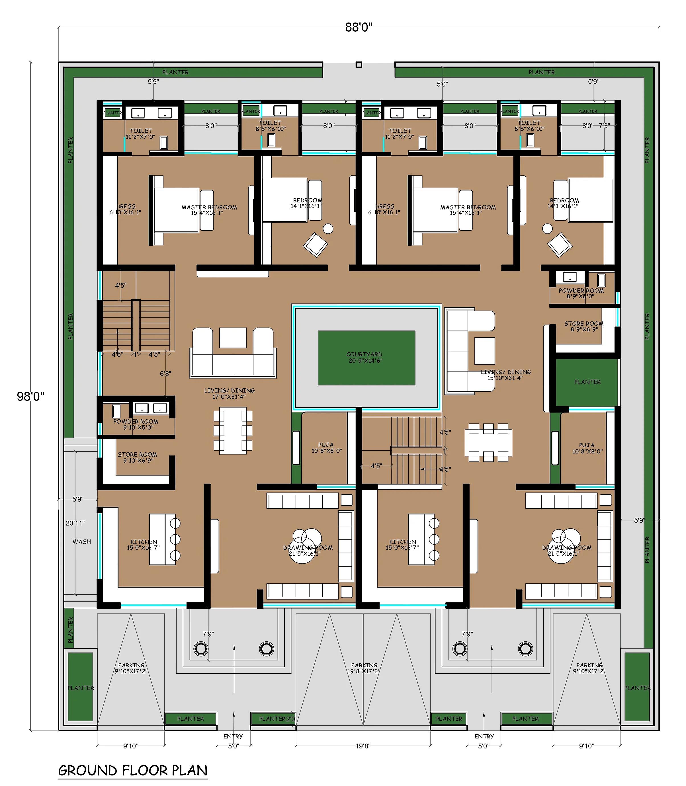 88X98 House plan- 8624 sqft Residential house design At Sagwara thumbnail 2 — Project ID 7541
