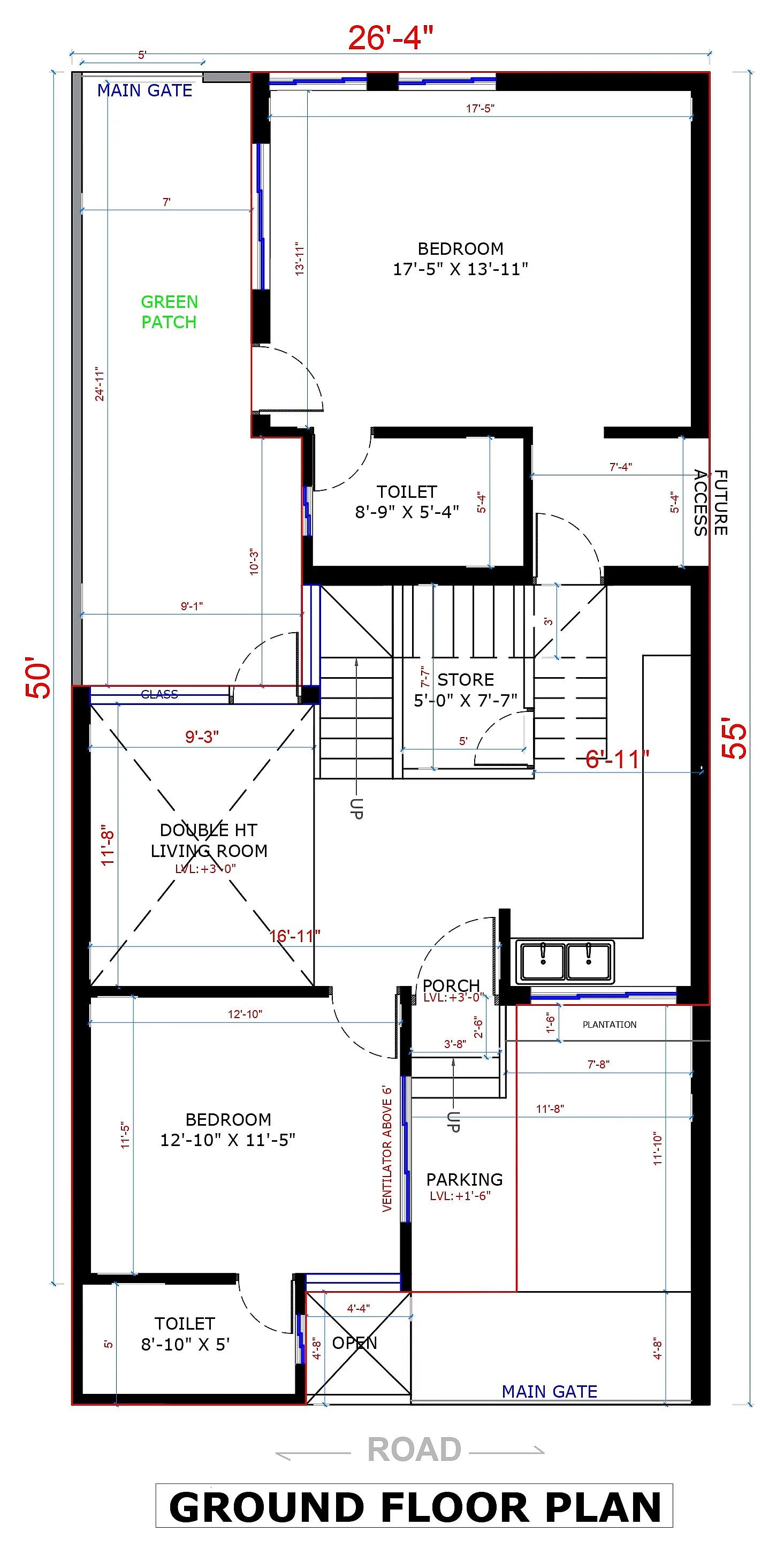26X50 House plan- 1300 sqft Residential house design At Jaipur thumbnail 3 — Project ID 7542