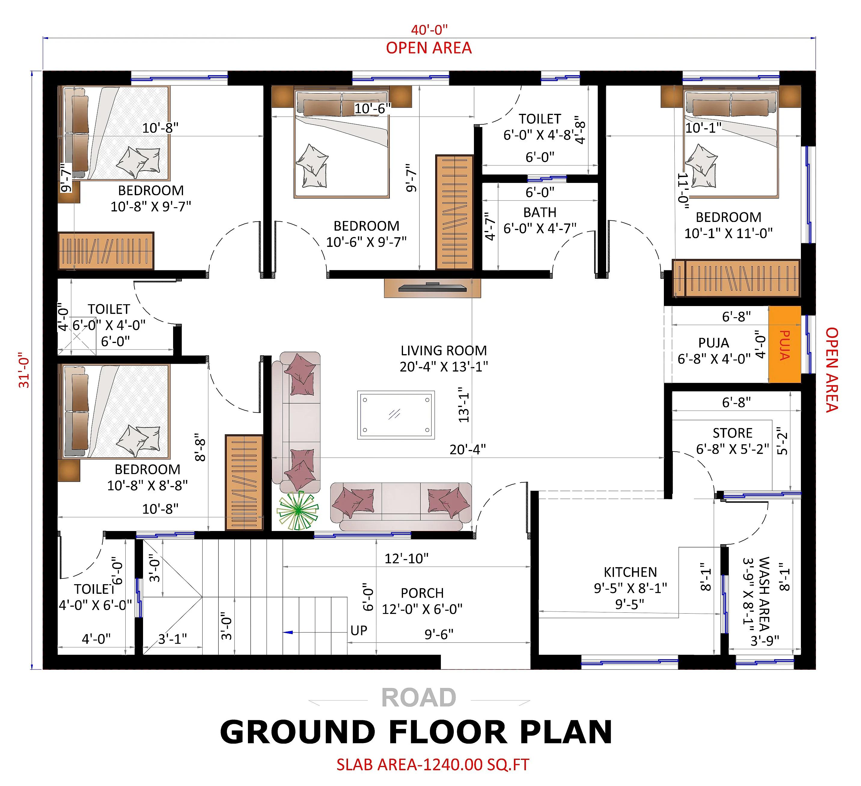40X30 House plan- 1200 sqft Residential house design At Rourkela thumbnail 2 — Project ID 7543