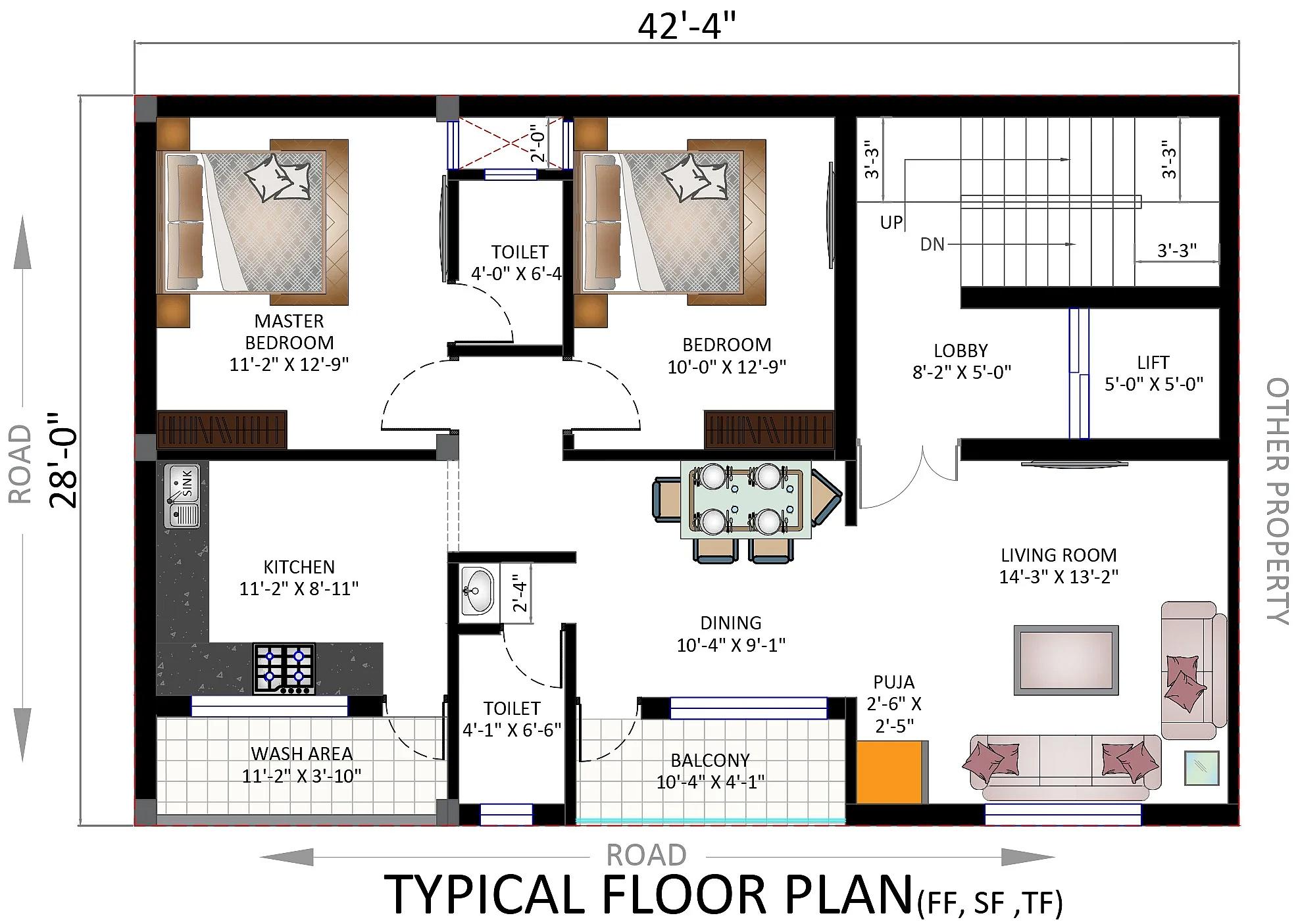 42X28 Residential House with Rental House plan- 1176 sqft Residential Cum Commercial house design At Rourkela thumbnail 2 — Project ID 7544