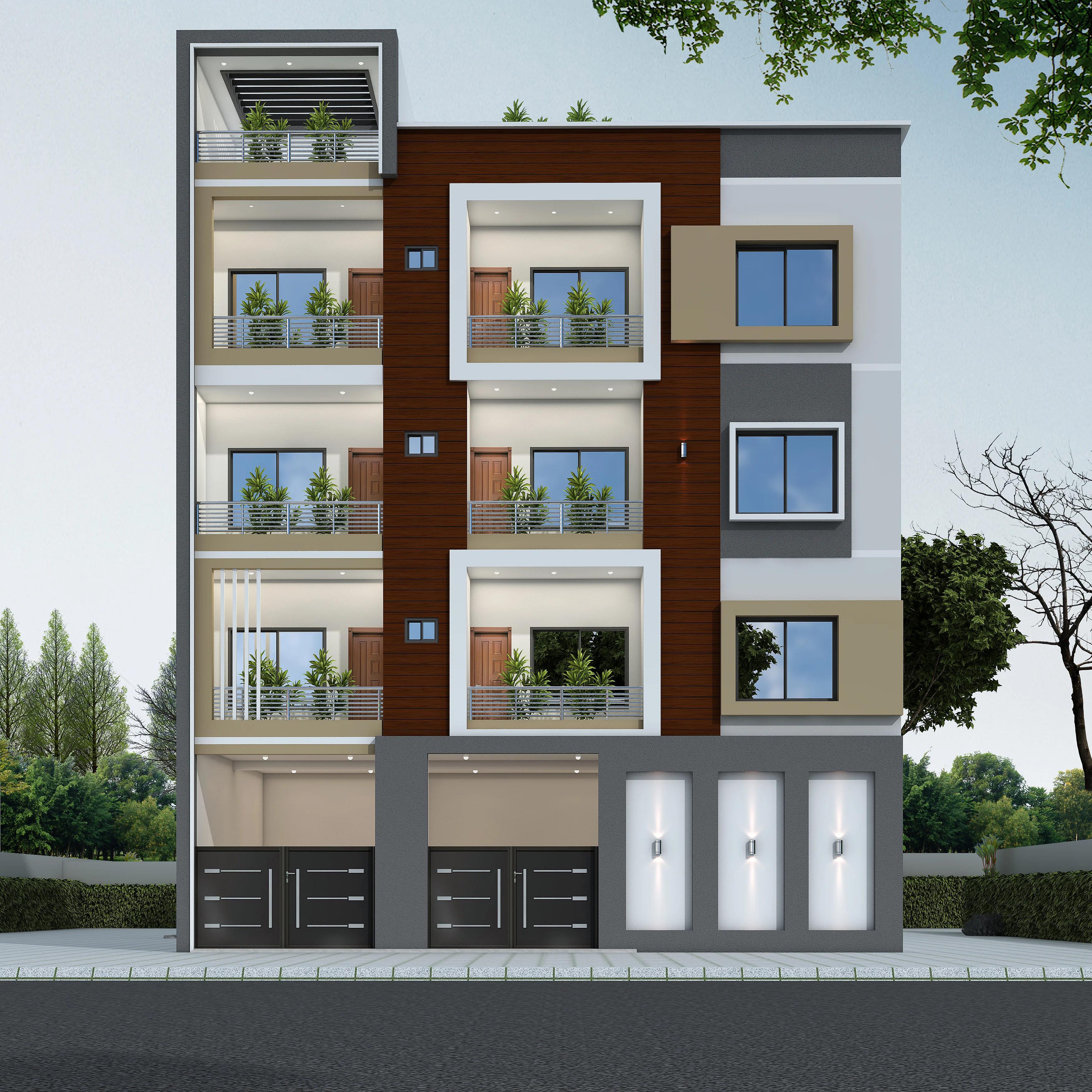 42X28 Residential House with Rental House plan- 1176 sqft Residential Cum Commercial house design At Rourkela [OR] front elevation, 42x28 ft plot, east facing, G+3, Rourkela