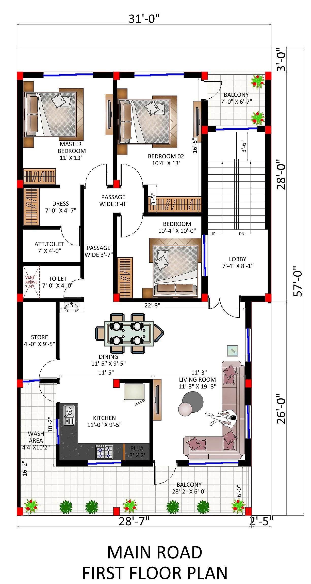 30X57 Rental House with Shop plan- 1710 sqft Residential Cum Commercial house design At Washim thumbnail 2 — Project ID 7545