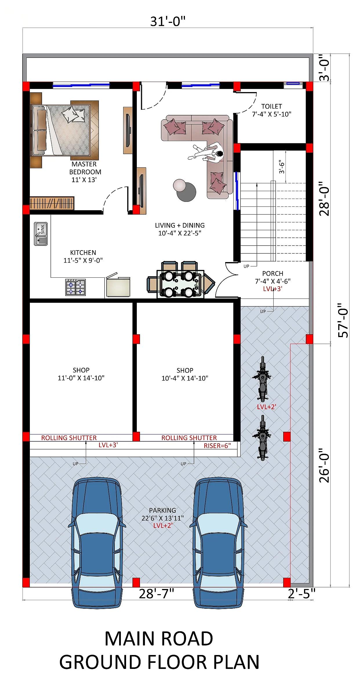 30X57 Rental House with Shop plan- 1710 sqft Residential Cum Commercial house design At Washim thumbnail 3 — Project ID 7545