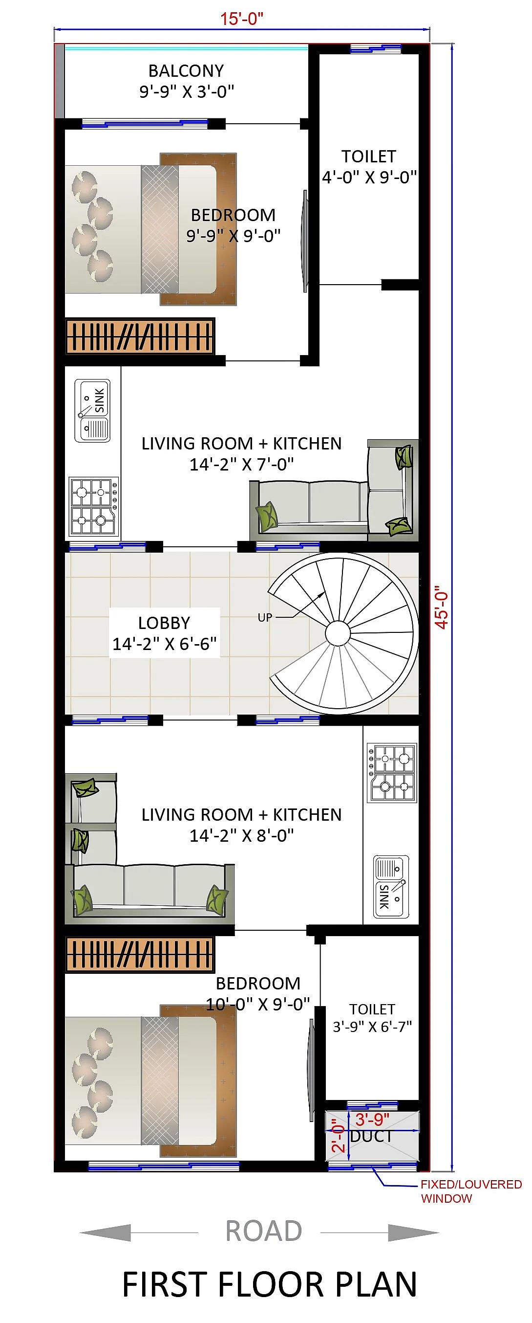 15X45 House plan- 675 sqft Residential Cum Commercial house design At Pune thumbnail 2 — Project ID 7547