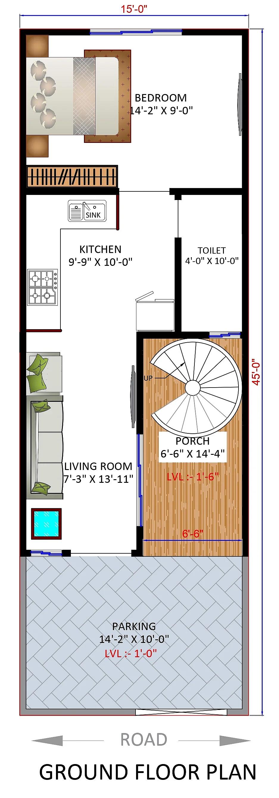 15X45 House plan- 675 sqft Residential Cum Commercial house design At Pune thumbnail 3 — Project ID 7547