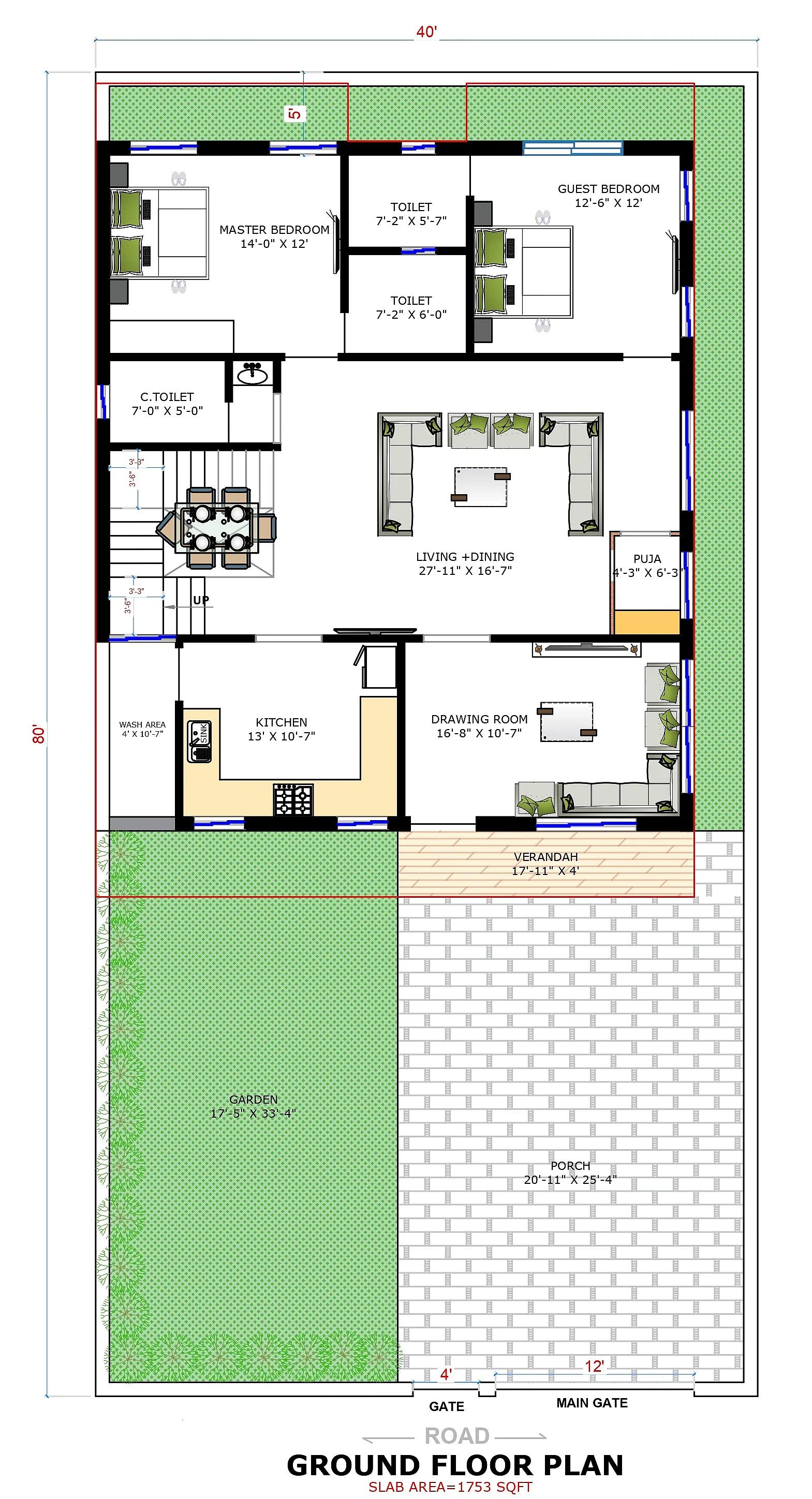 40X80 House plan- 3200 sqft Residential house design At Dehri thumbnail 3 — Project ID 7551