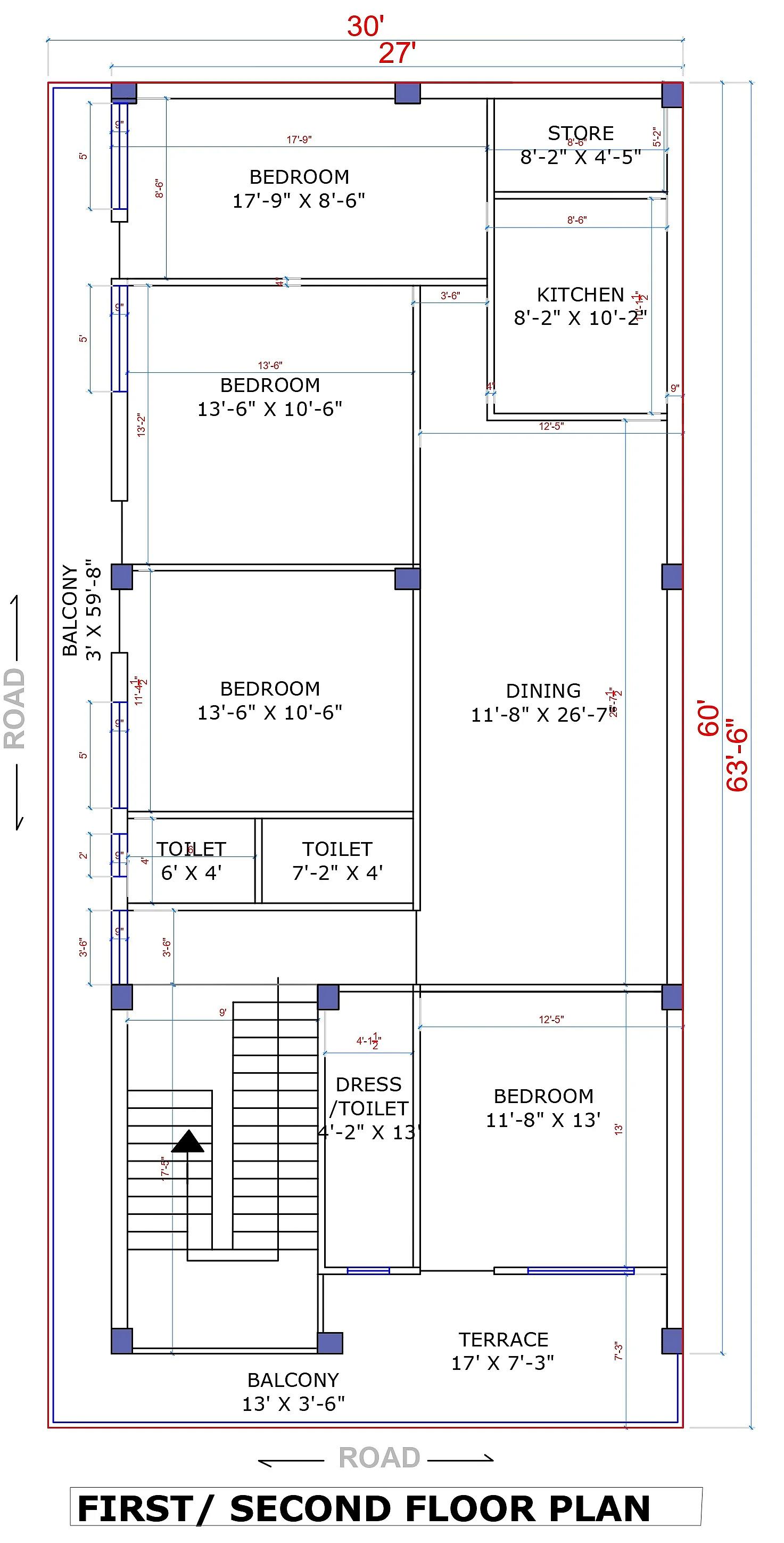 30X60 House plan- 1800 sqft Residential house design At Jaipur thumbnail 2 — Project ID 7553