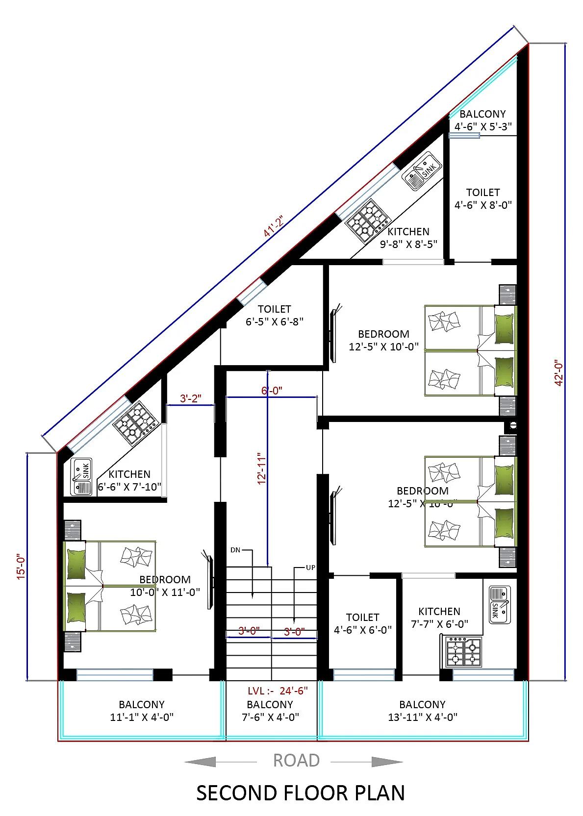 40X15 Residential With Rental Apartment plan- 600 sqft Residential Cum Commercial house design At Gurgaon thumbnail 2 — Project ID 7555