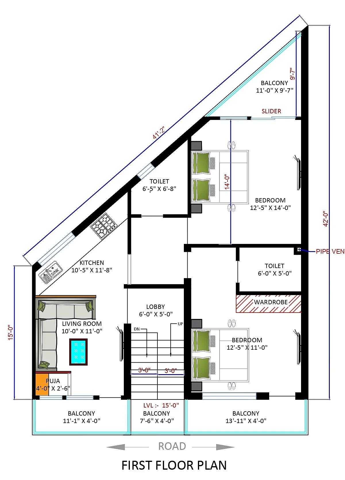 40X15 Residential With Rental Apartment plan- 600 sqft Residential Cum Commercial house design At Gurgaon thumbnail 3 — Project ID 7555