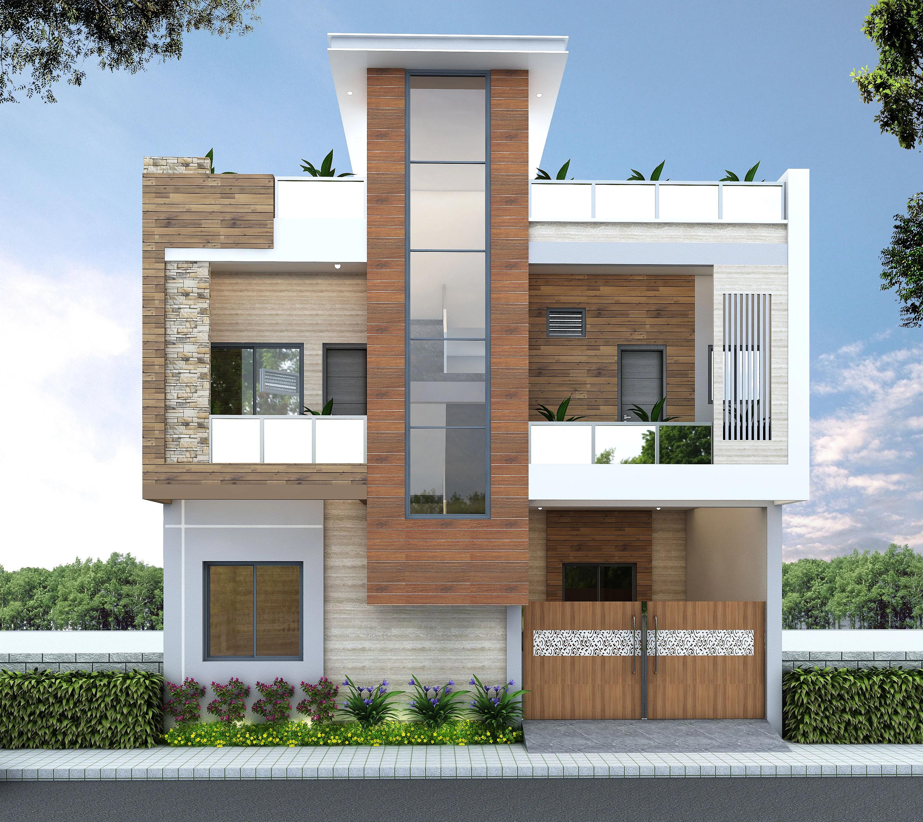 40X15 Residential With Rental Apartment plan- 600 sqft Residential Cum Commercial house design At Gurgaon [HR] front elevation, 40x15 ft plot, 1 BHK, north facing, G+2, Gurgaon