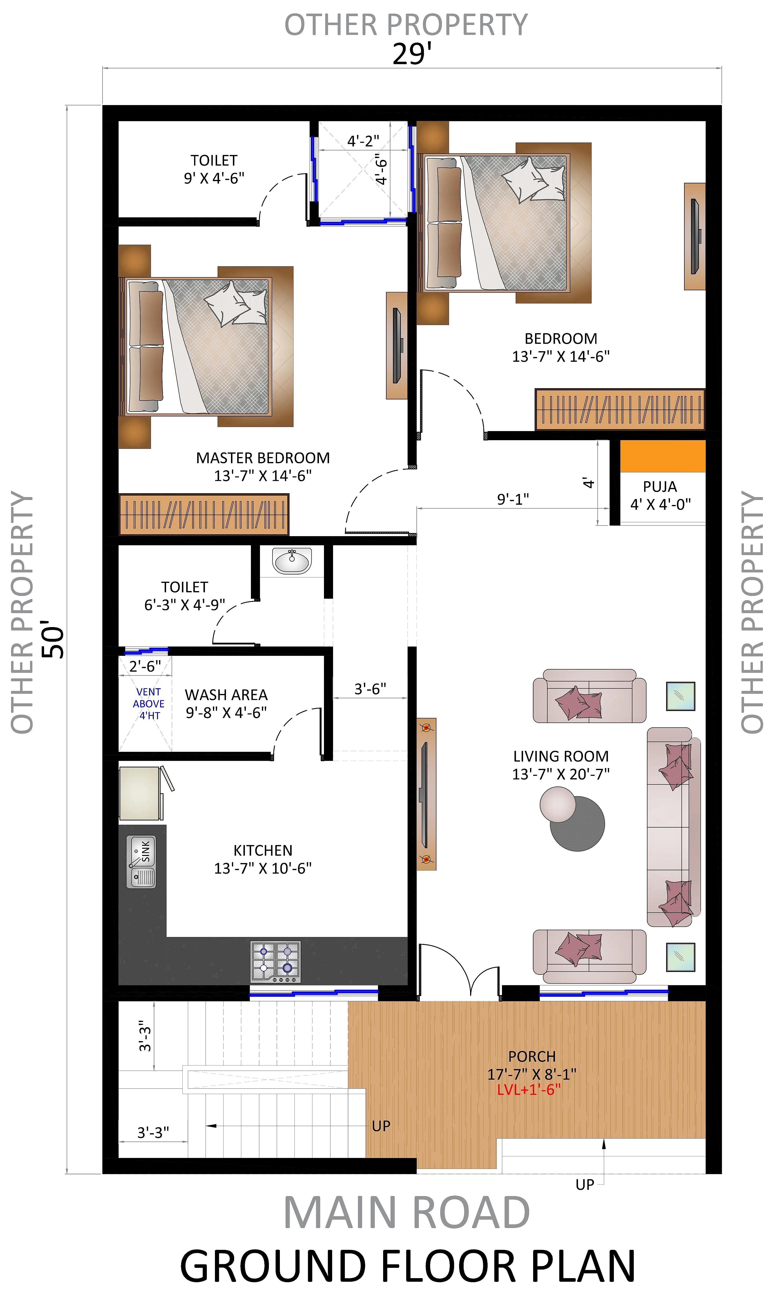 30X50 House plan- 1500 sqft Residential house design At Rajnandgaon thumbnail 2 — Project ID 7570