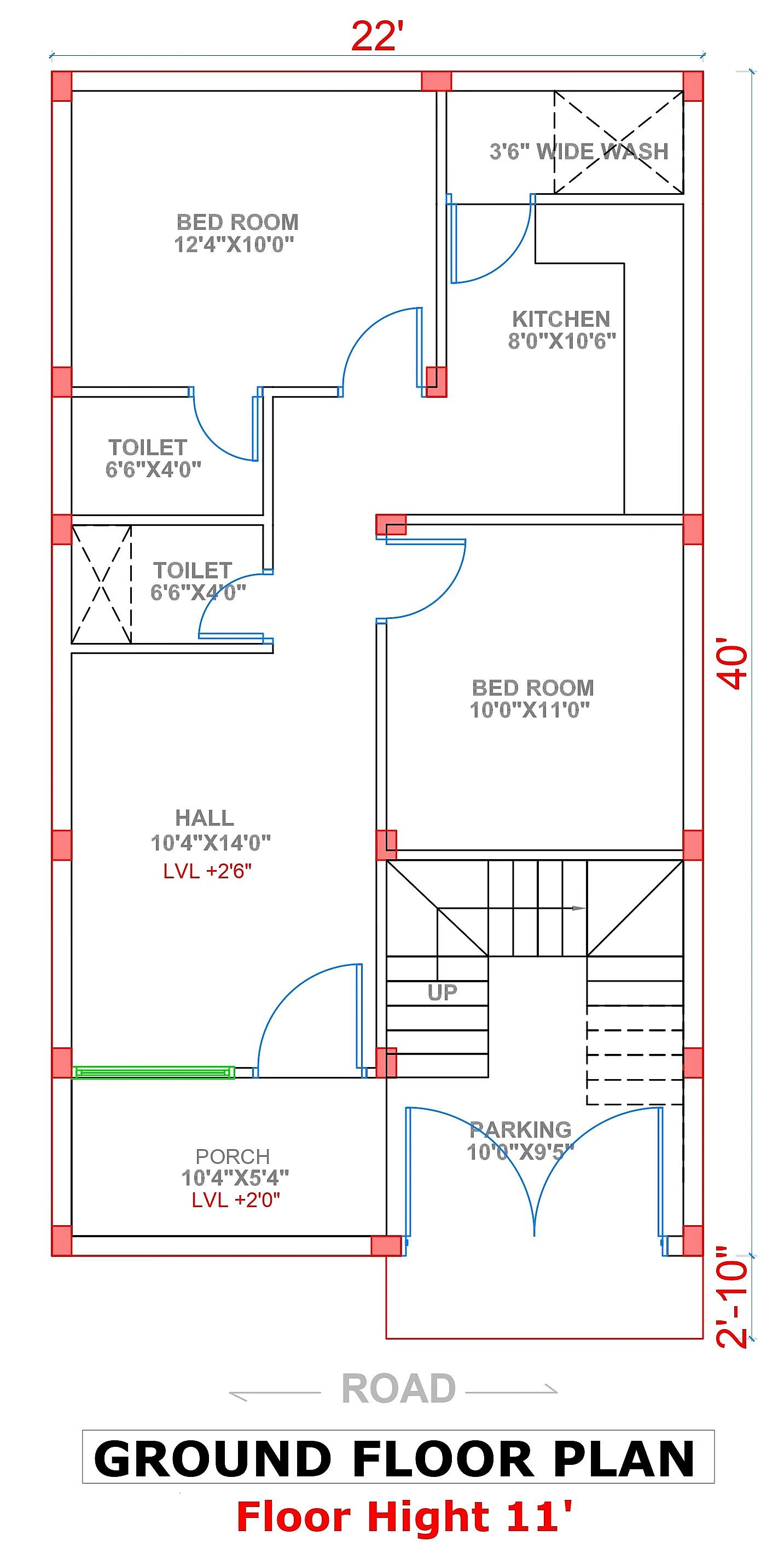 22X40 House plan- 880 sqft Residential house design At Hoshangabad thumbnail 3 — Project ID 7571
