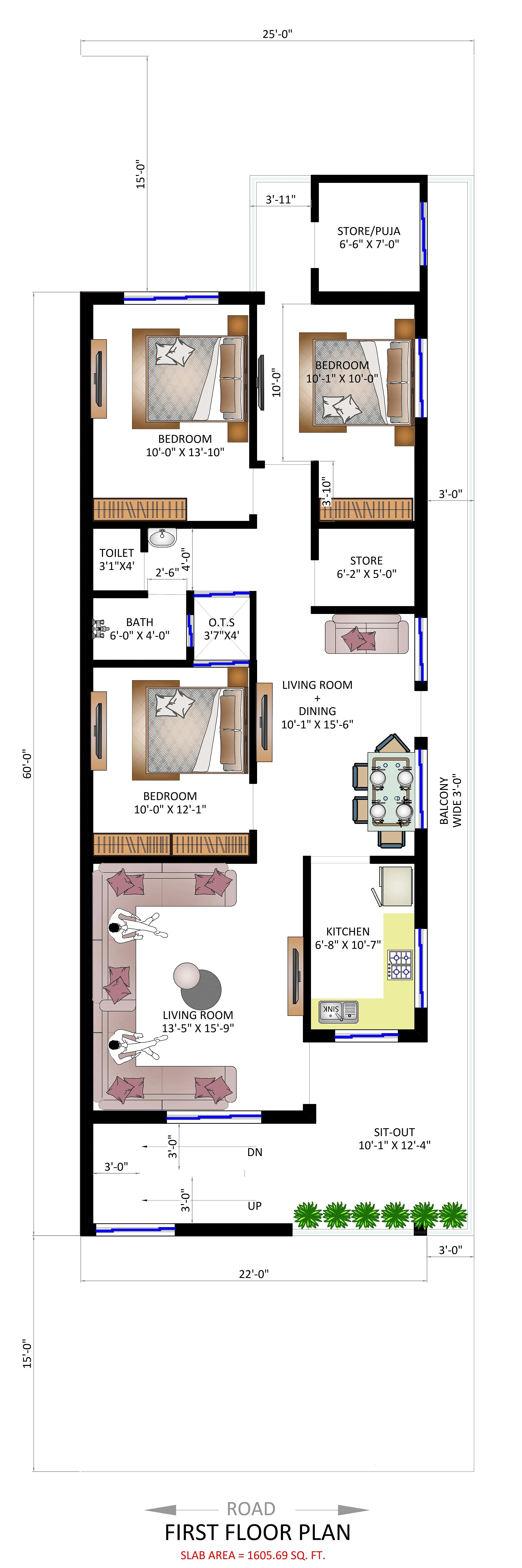 25X90 House plan- 2250 sqft Residential house design At Janakpuri {Delhi} thumbnail 2 — Project ID 7572