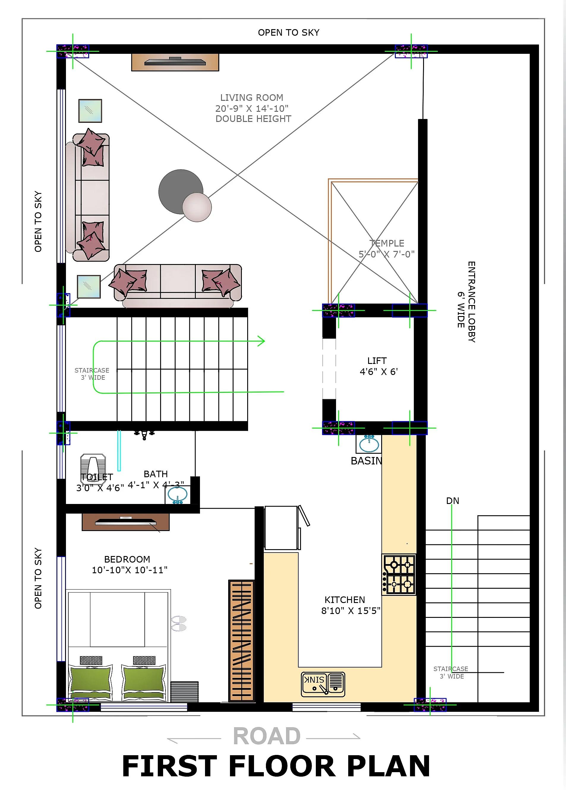 30X40 House With Lift plan- 1200 sqft Residential house design At Bangalore thumbnail 4 — Project ID 7573