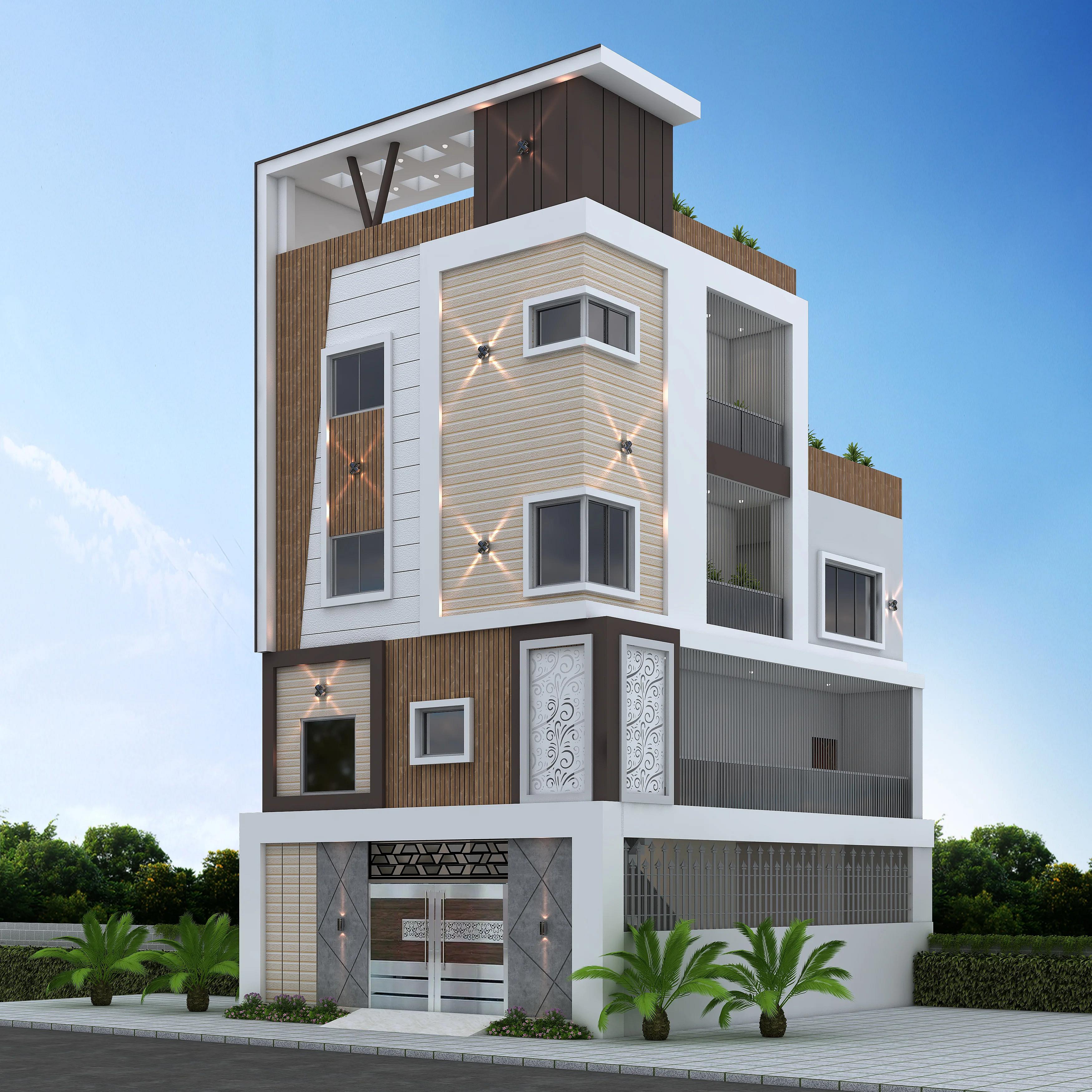 30X40 House With Lift plan- 1200 sqft Residential house design At Bangalore [KA] front elevation, 30x40 ft plot, 4 BHK, south facing, G+3, Bangalore