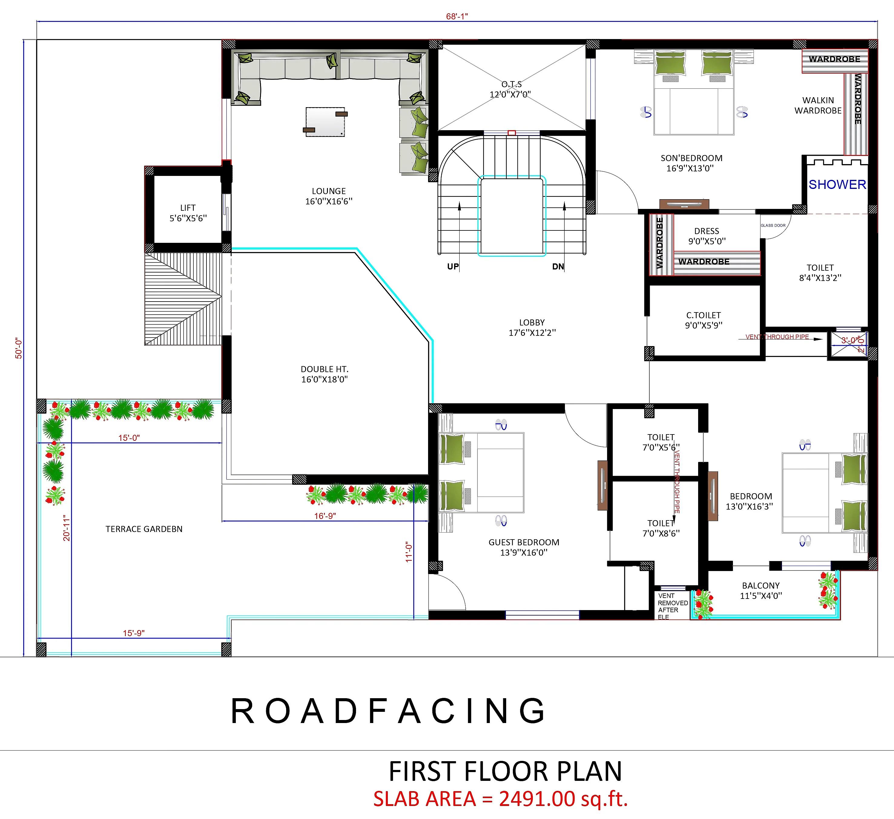 68X50 House plan- 3400 sqft Residential house design At Amroha thumbnail 4 — Project ID 7574