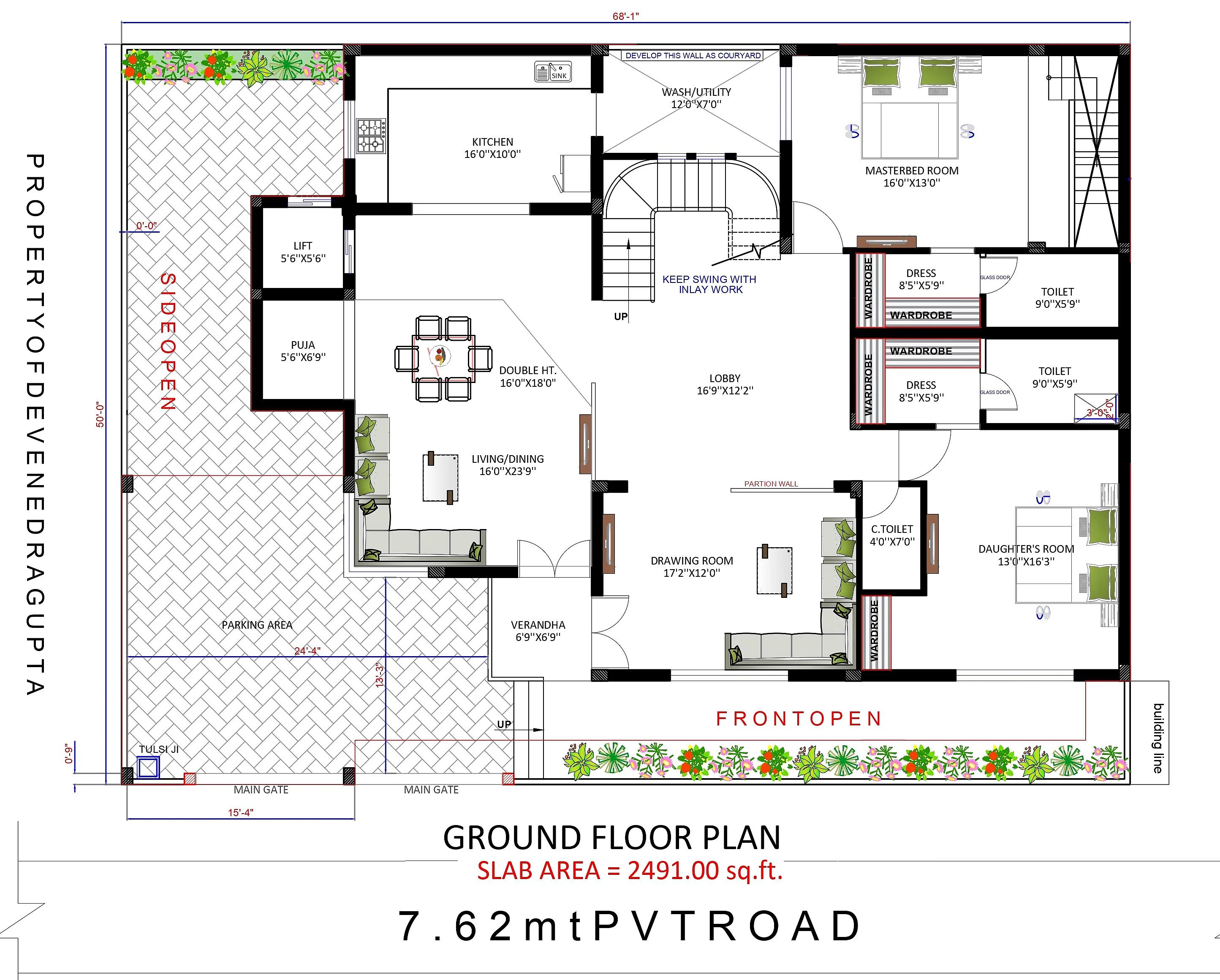 68X50 House plan- 3400 sqft Residential house design At Amroha thumbnail 5 — Project ID 7574