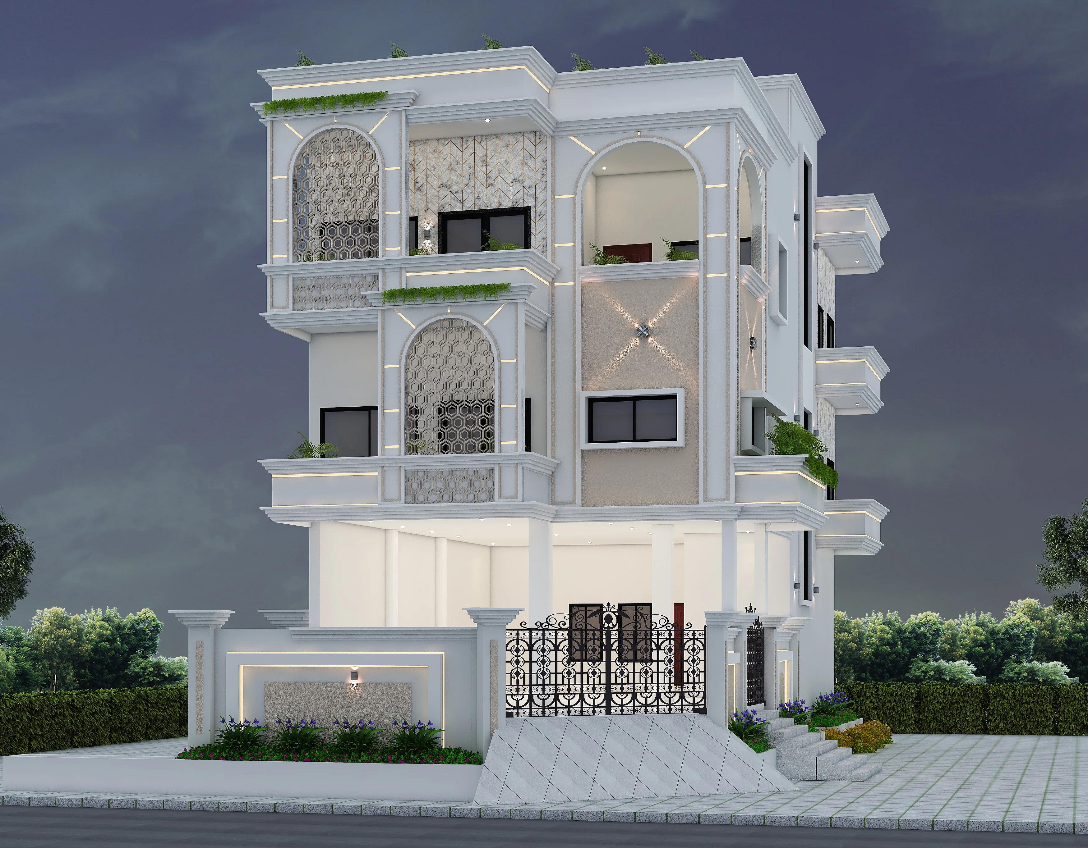 30X68 Residential House with Rental House plan- 2040 sqft Residential Cum Commercial house design At Ashok Vatika [BR] front elevation, 30x68 ft plot, 1 BHK, south facing, G+2, Ashok Vatika