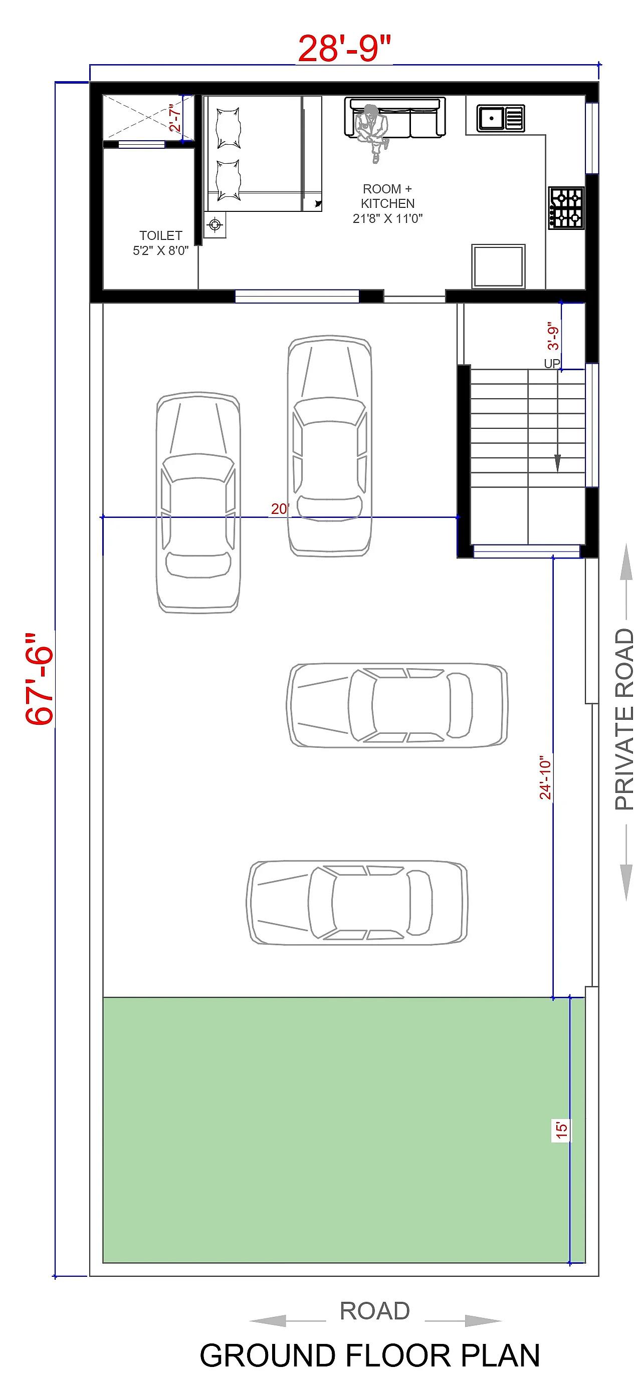30X68 Residential House with Rental House plan- 2040 sqft Residential Cum Commercial house design At Ashok Vatika thumbnail 4 — Project ID 7575