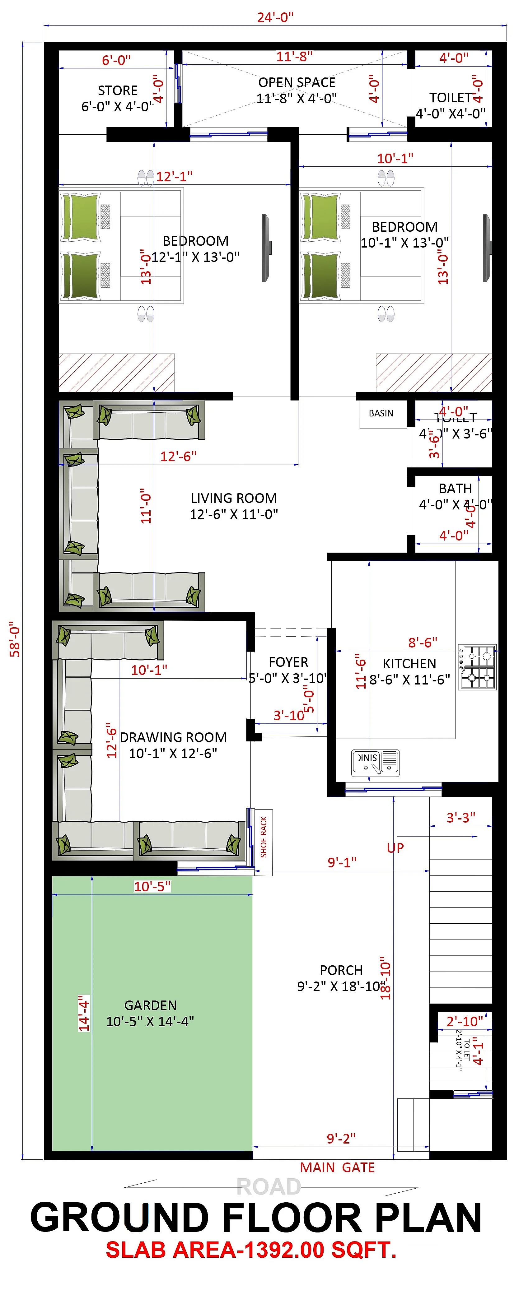 24X58 House plan- 1392 sqft Residential house design At Firozabad thumbnail 2 — Project ID 7577