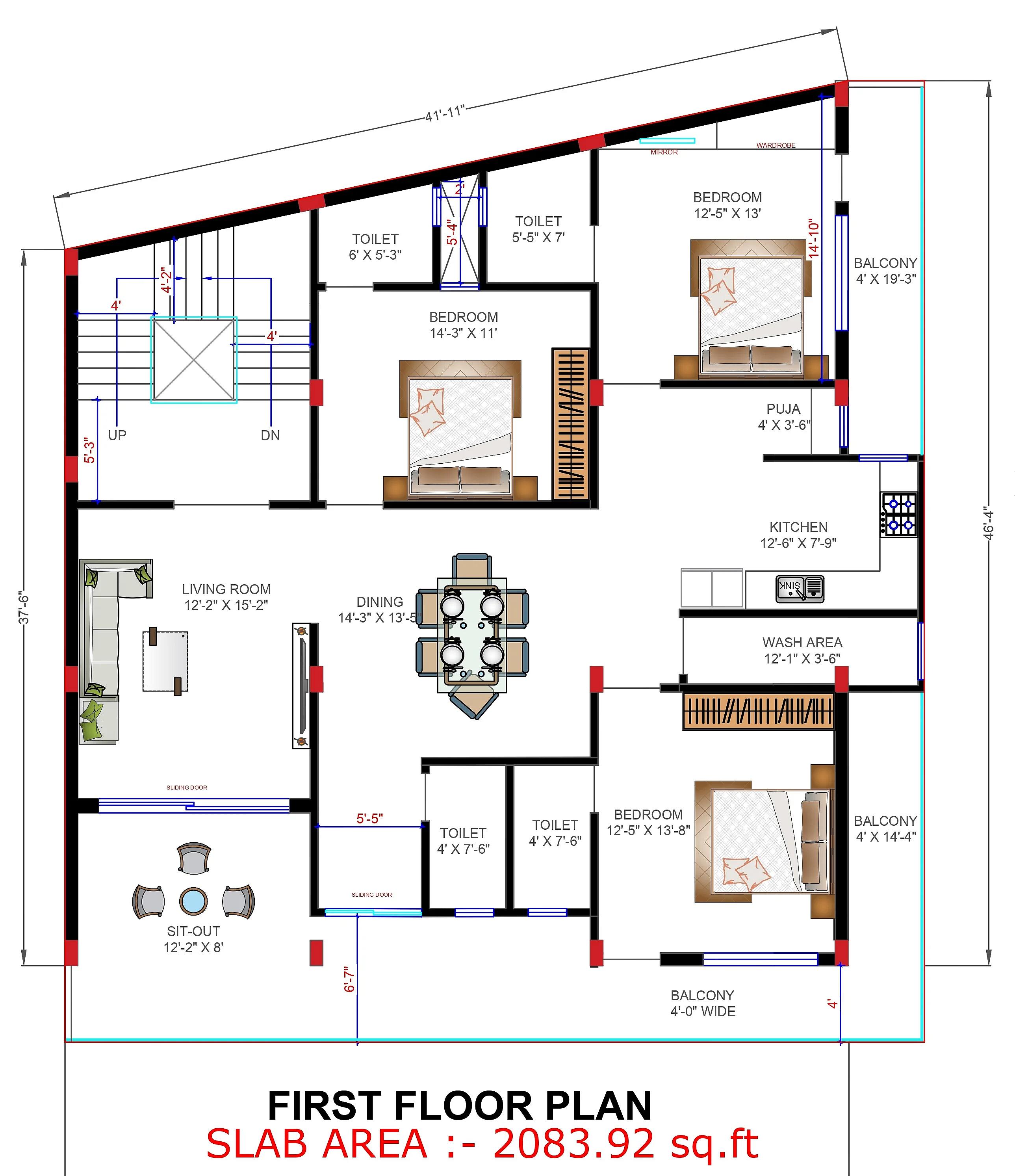 40X45 Rental House with Shop plan- 1800 sqft Residential Cum Commercial house design At Jhiranya thumbnail 2 — Project ID 7579