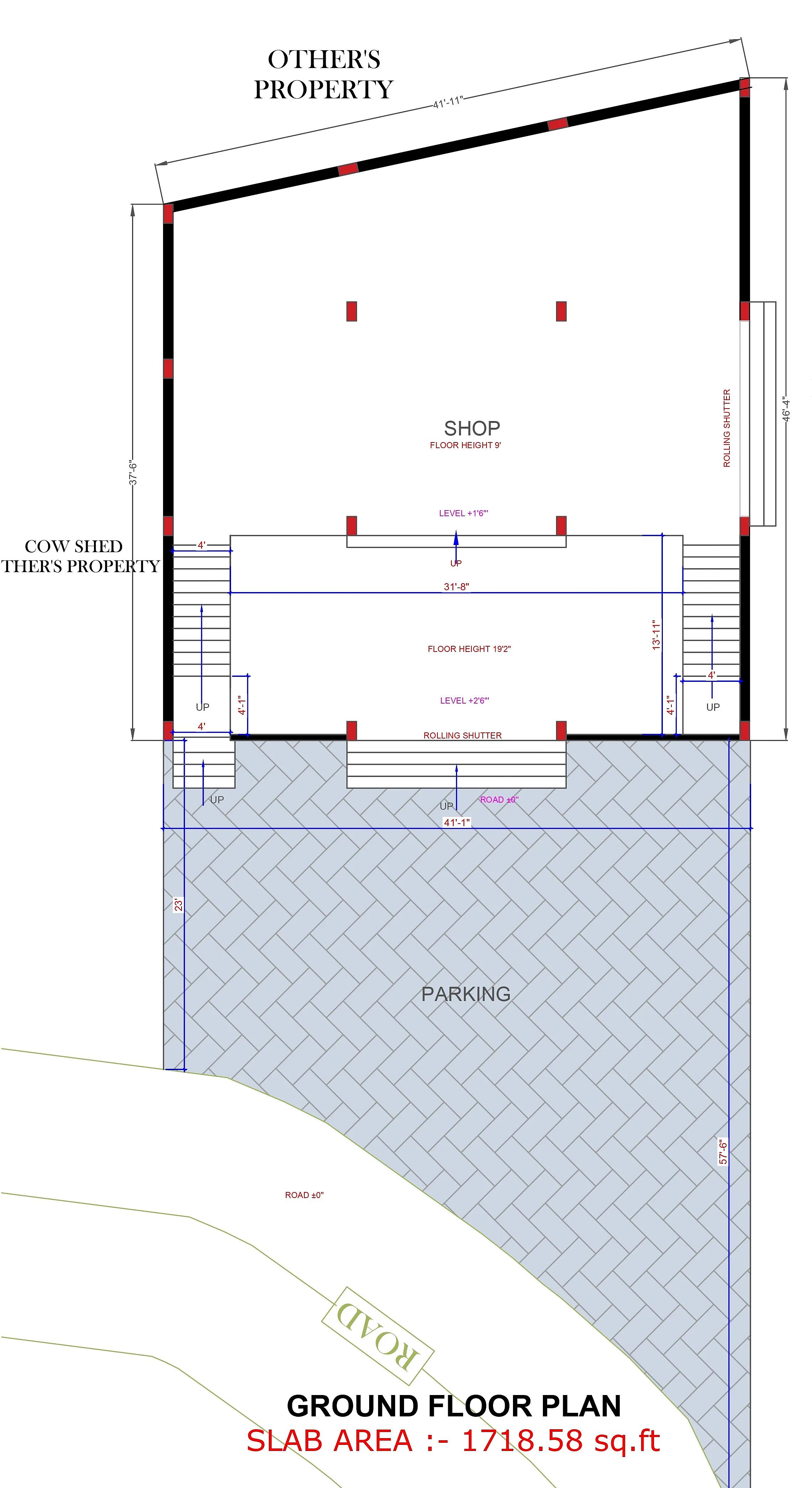 40X45 Rental House with Shop plan- 1800 sqft Residential Cum Commercial house design At Jhiranya thumbnail 4 — Project ID 7579