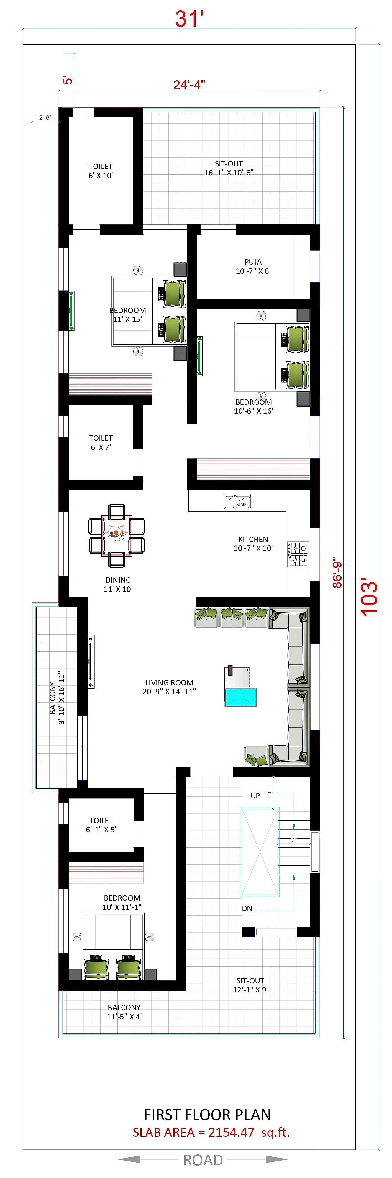 31X103 House plan- 3193 sqft Residential house design At Bhadrak thumbnail 2 — Project ID 7592