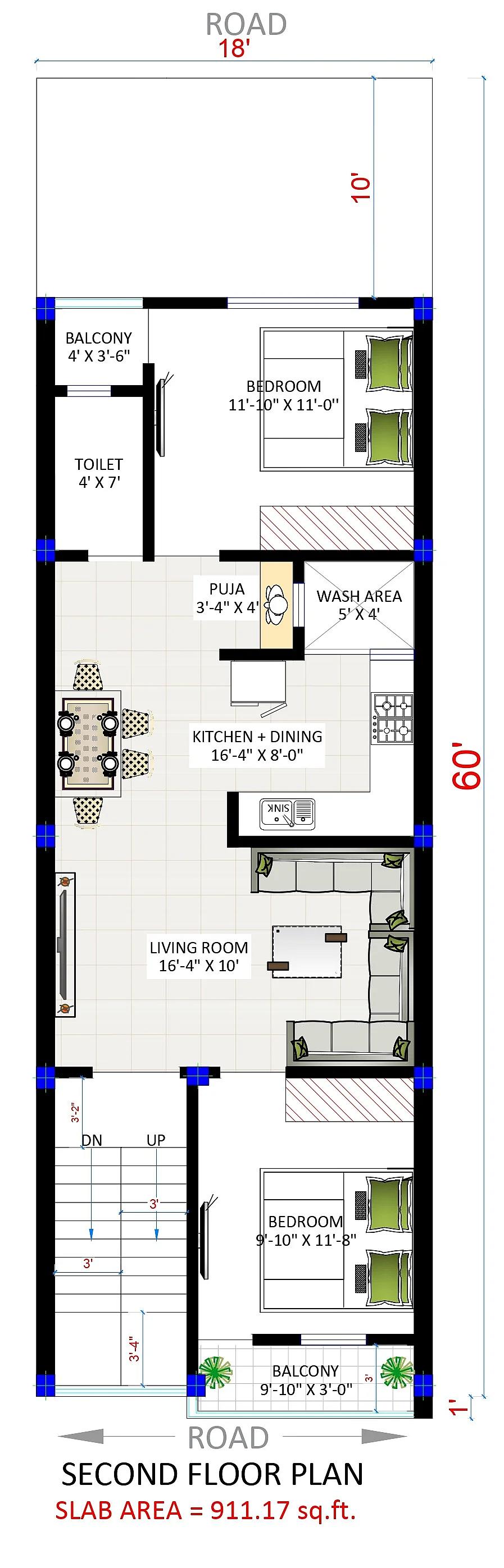 18X60 House plan- 1080 sqft Residential house design At Kahalgoan thumbnail 2 — Project ID 7593