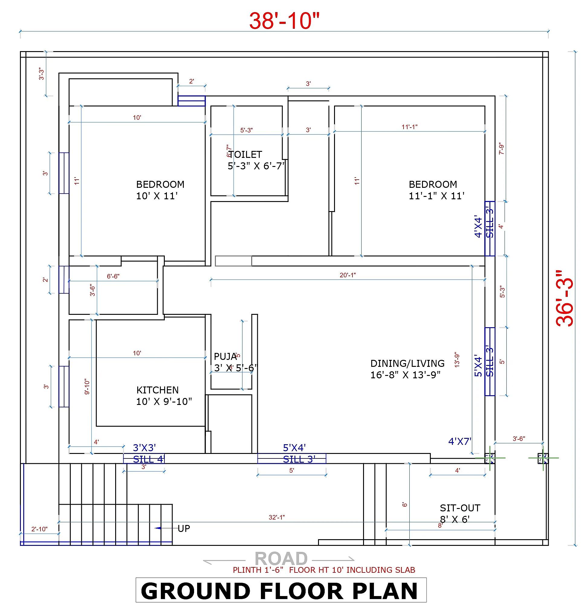38X36 House With Office plan- 1368 sqft Residential house design At Itanagar thumbnail 3 — Project ID 7594