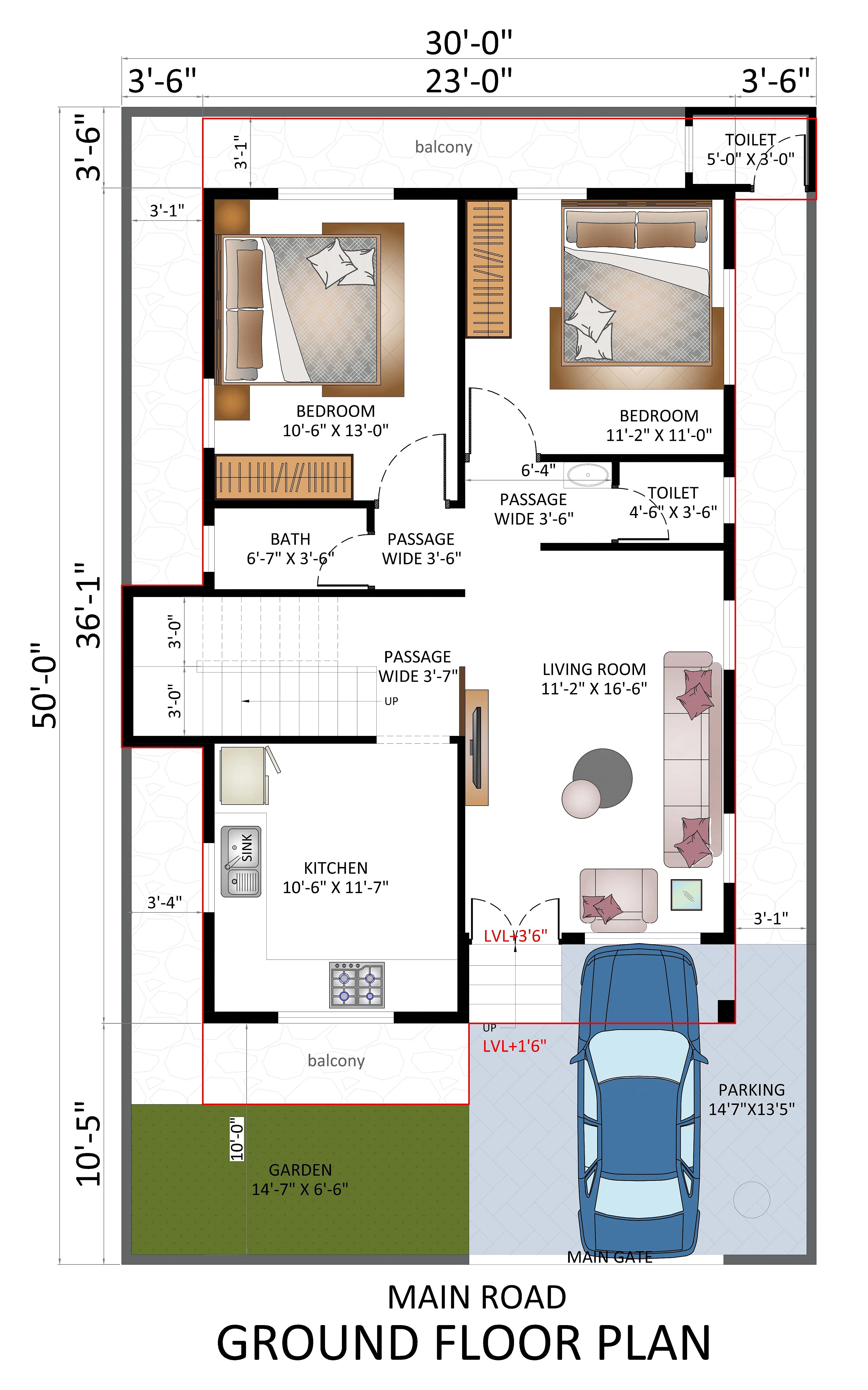 30X50 House plan- 1500 sqft Residential house design At Nagpur thumbnail 2 — Project ID 7595