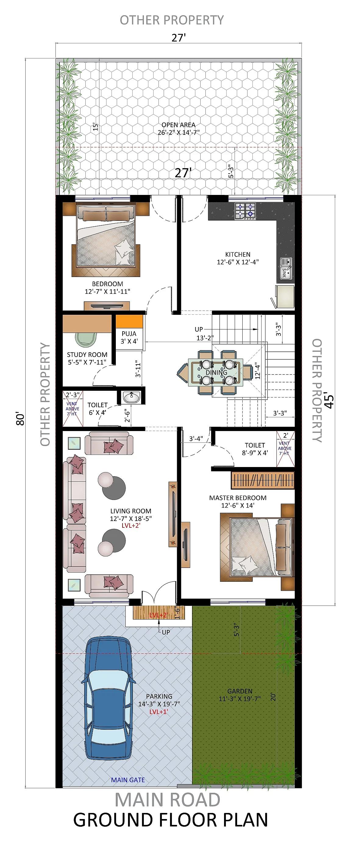 27X80 House plan- 2160 sqft Residential house design At Indore thumbnail 2 — Project ID 7607