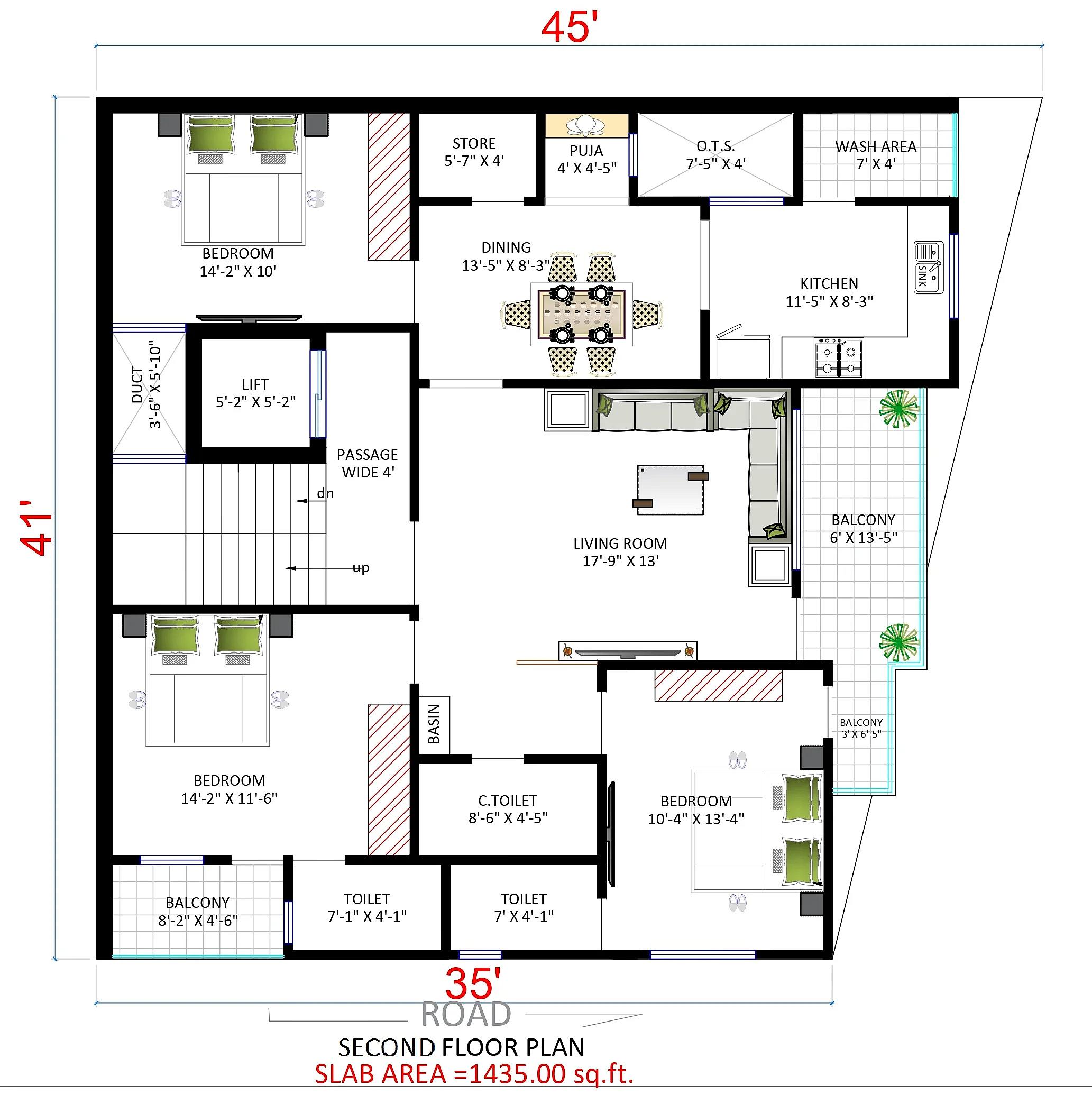 45X40 Shopping Complex With Rental House plan- 1800 sqft Residential Cum Commercial house design At Kota thumbnail 2 — Project ID 7611