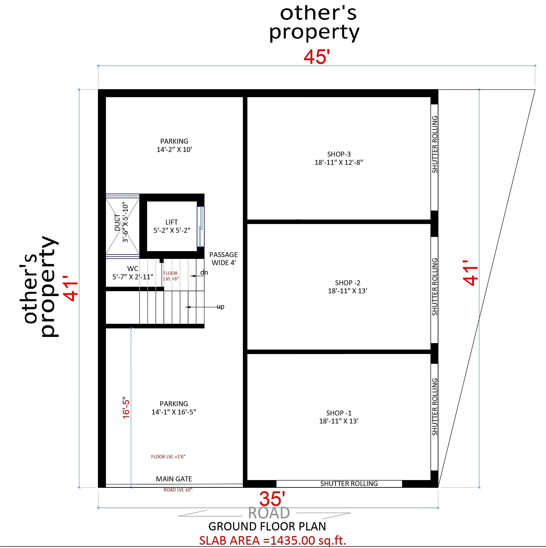 45X40 Shopping Complex With Rental House plan- 1800 sqft Residential Cum Commercial house design At Kota thumbnail 4 — Project ID 7611