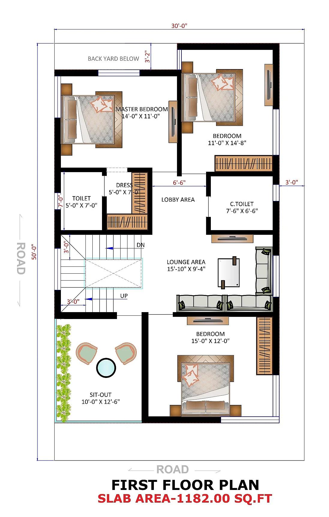 30X50 House plan- 1500 sqft Residential house design At Abu Dhabi thumbnail 5 — Project ID 7613