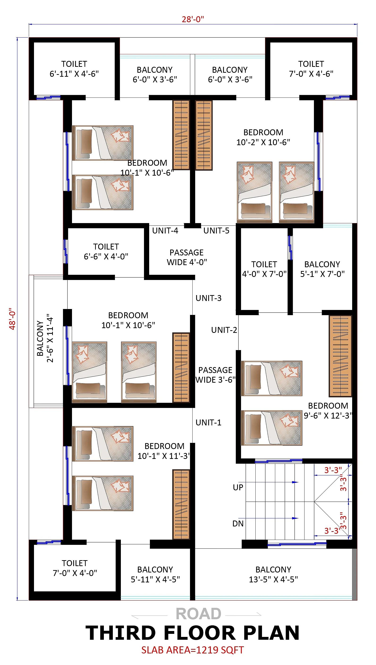 28X48 Hostel plan- 1344 sqft Residential Cum Commercial house design At Noida thumbnail 2 — Project ID 7615