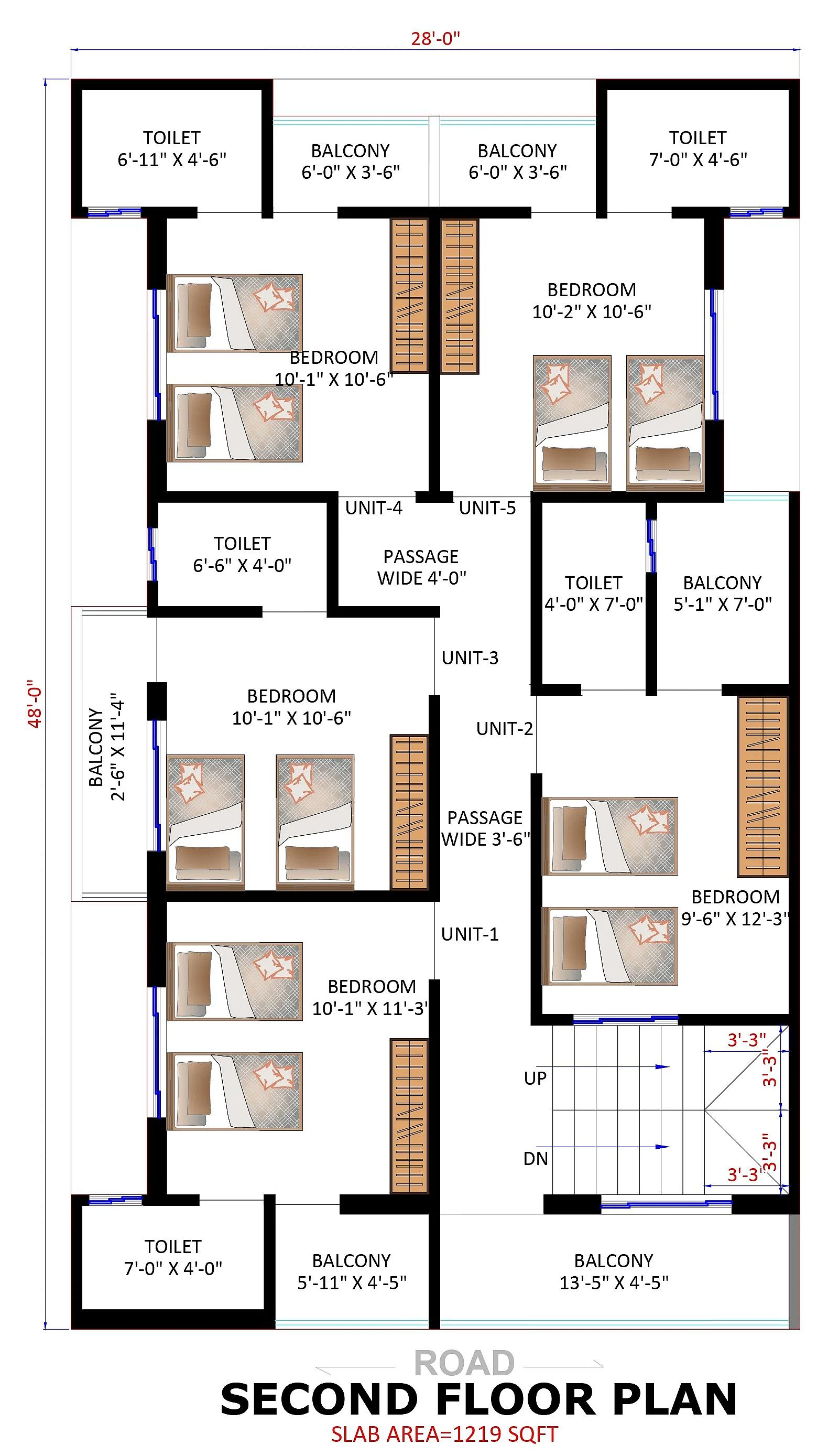 28X48 Hostel plan- 1344 sqft Residential Cum Commercial house design At Noida thumbnail 3 — Project ID 7615