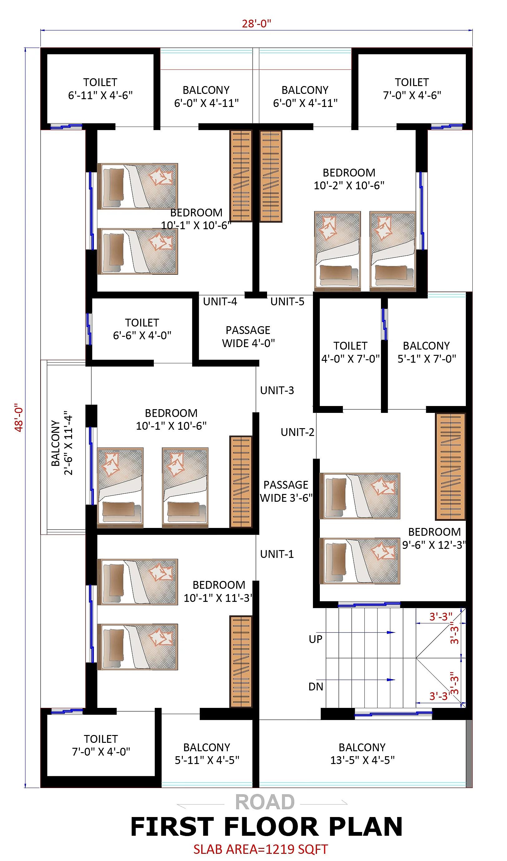 28X48 Hostel plan- 1344 sqft Residential Cum Commercial house design At Noida thumbnail 4 — Project ID 7615
