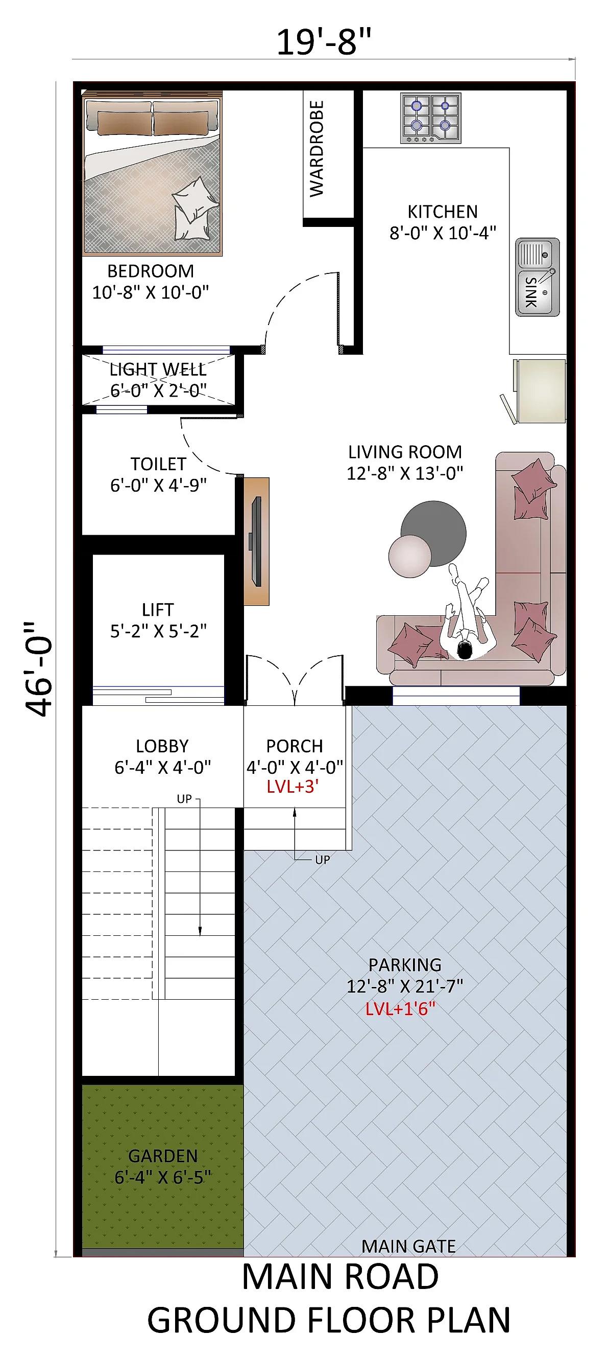 20X46 House plan- 920 sqft Residential house design At Jaipur thumbnail 4 — Project ID 7616