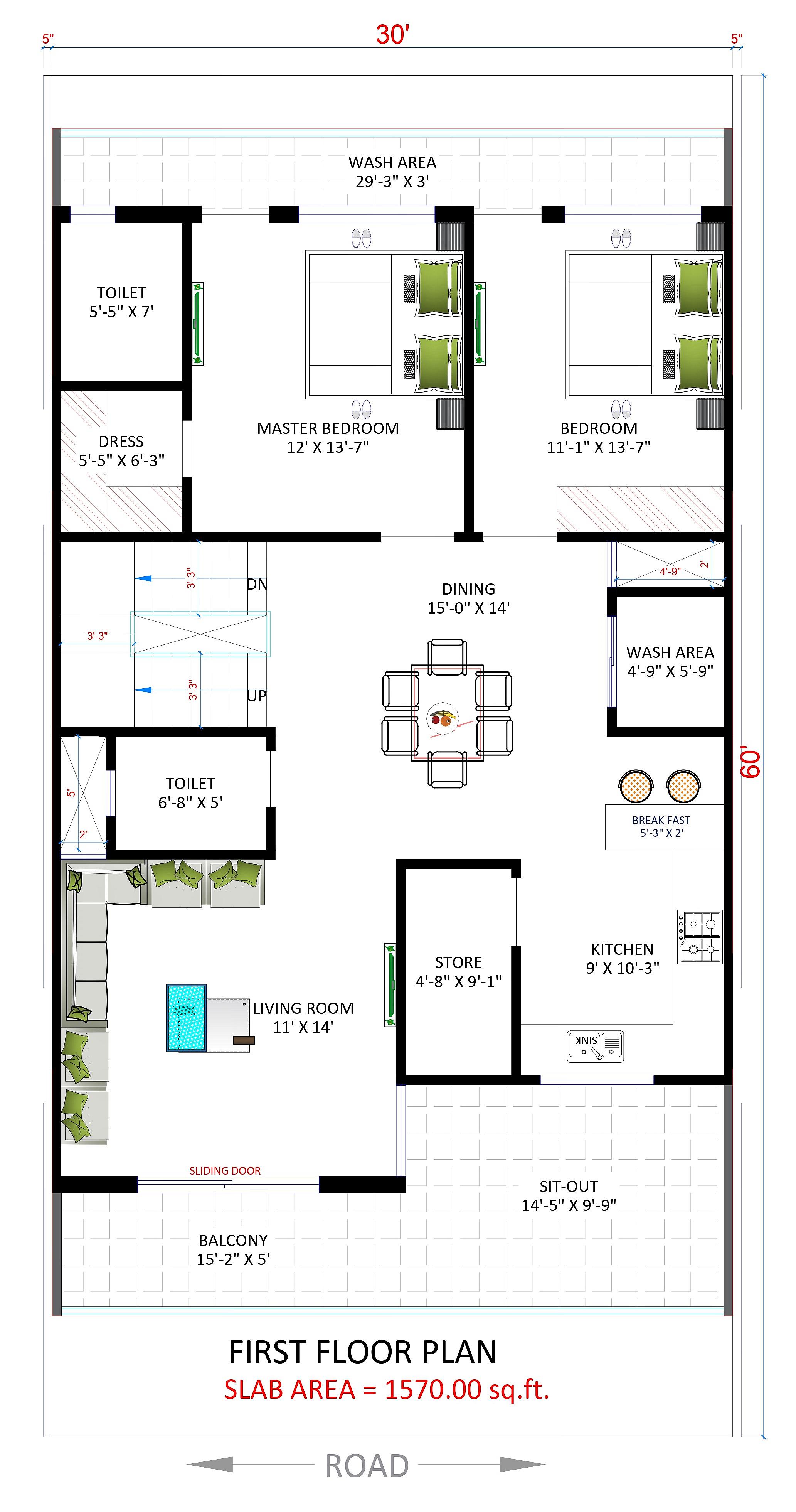 30X60 House plan- 1800 sqft Residential house design At Gurgaon [HR]