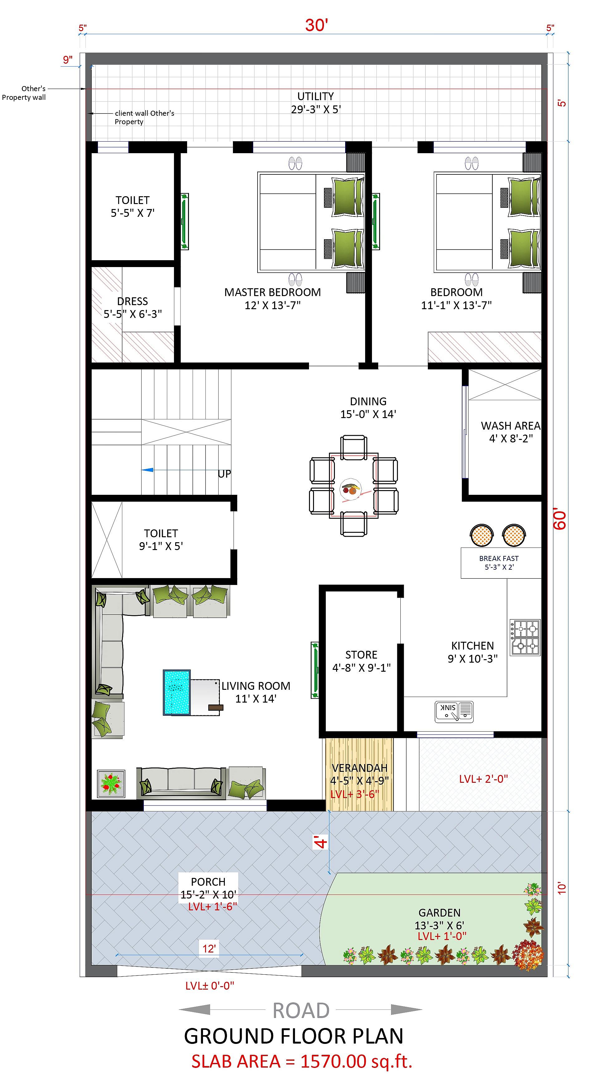 30X60 House plan- 1800 sqft Residential house design At Gurgaon thumbnail 2 — Project ID 7617