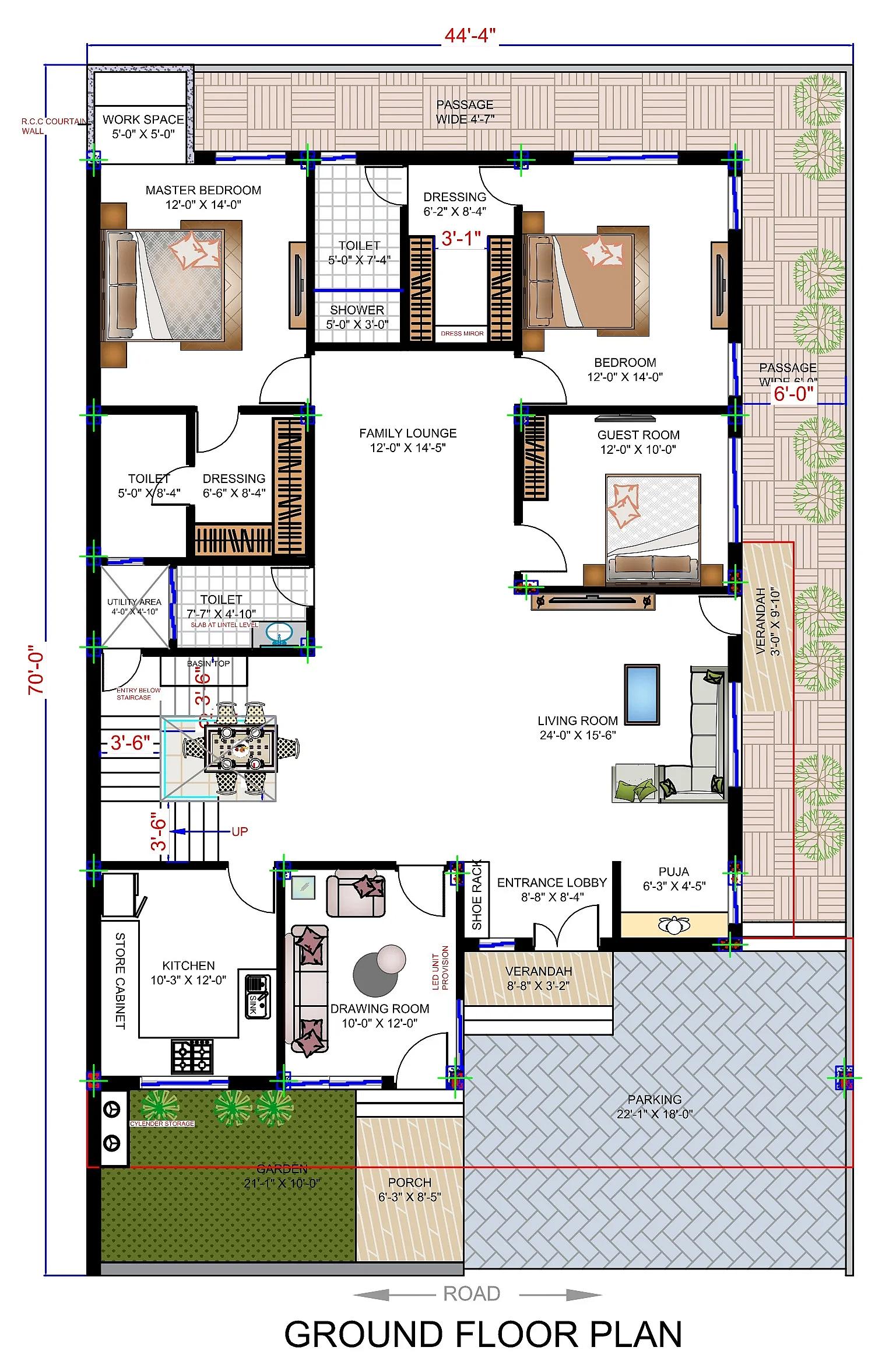 45X70 House plan- 3150 sqft Residential house design At Jaipur thumbnail 3 — Project ID 7618