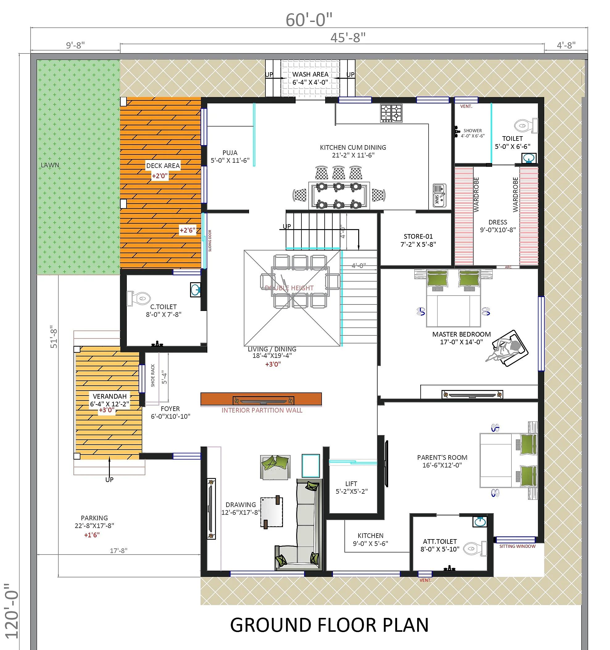 60X120 House plan- 7200 sqft Residential house design At Gadarpur [UT]
