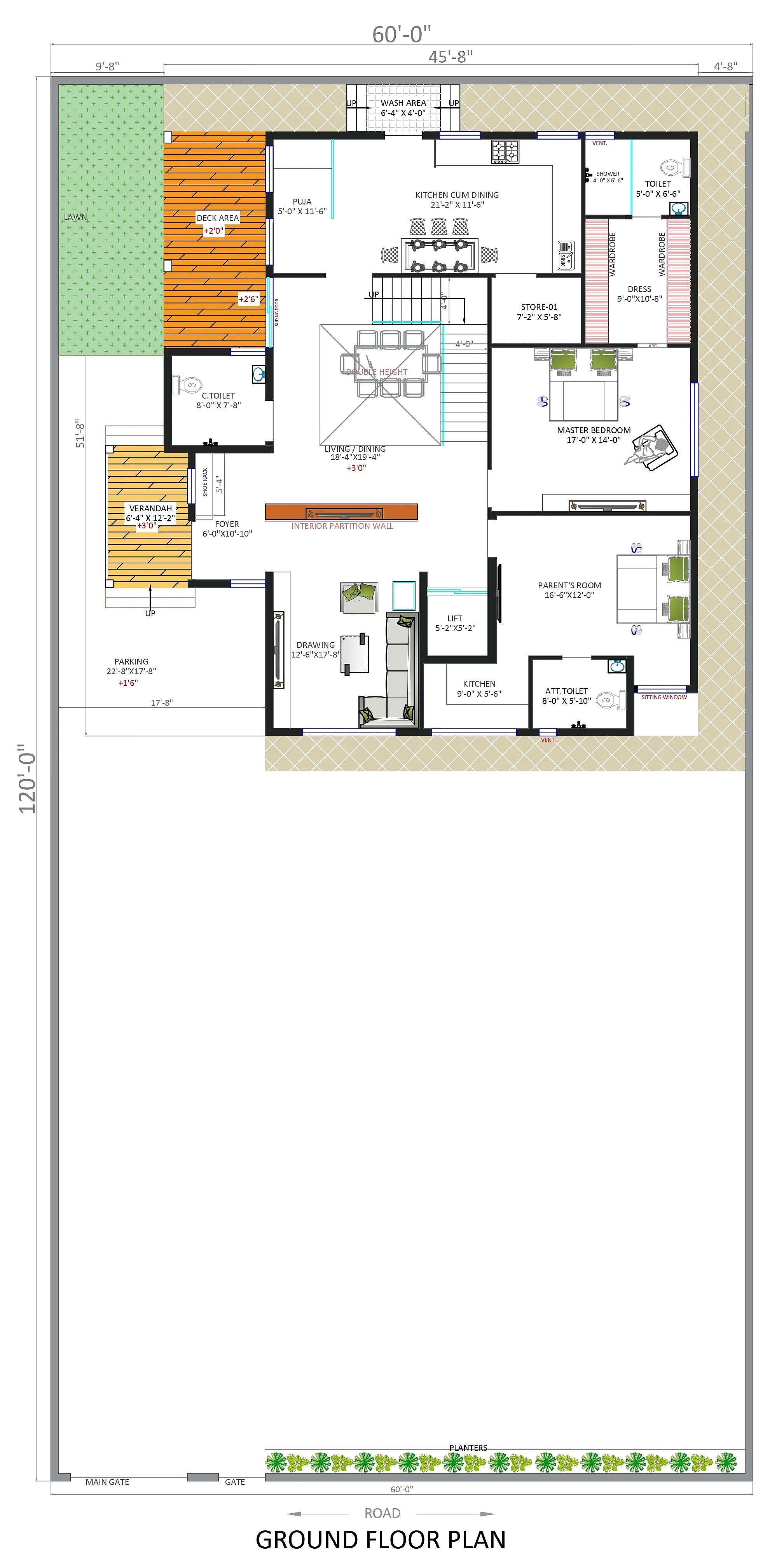 60X120 House plan- 7200 sqft Residential house design At Gadarpur thumbnail 2 — Project ID 7619