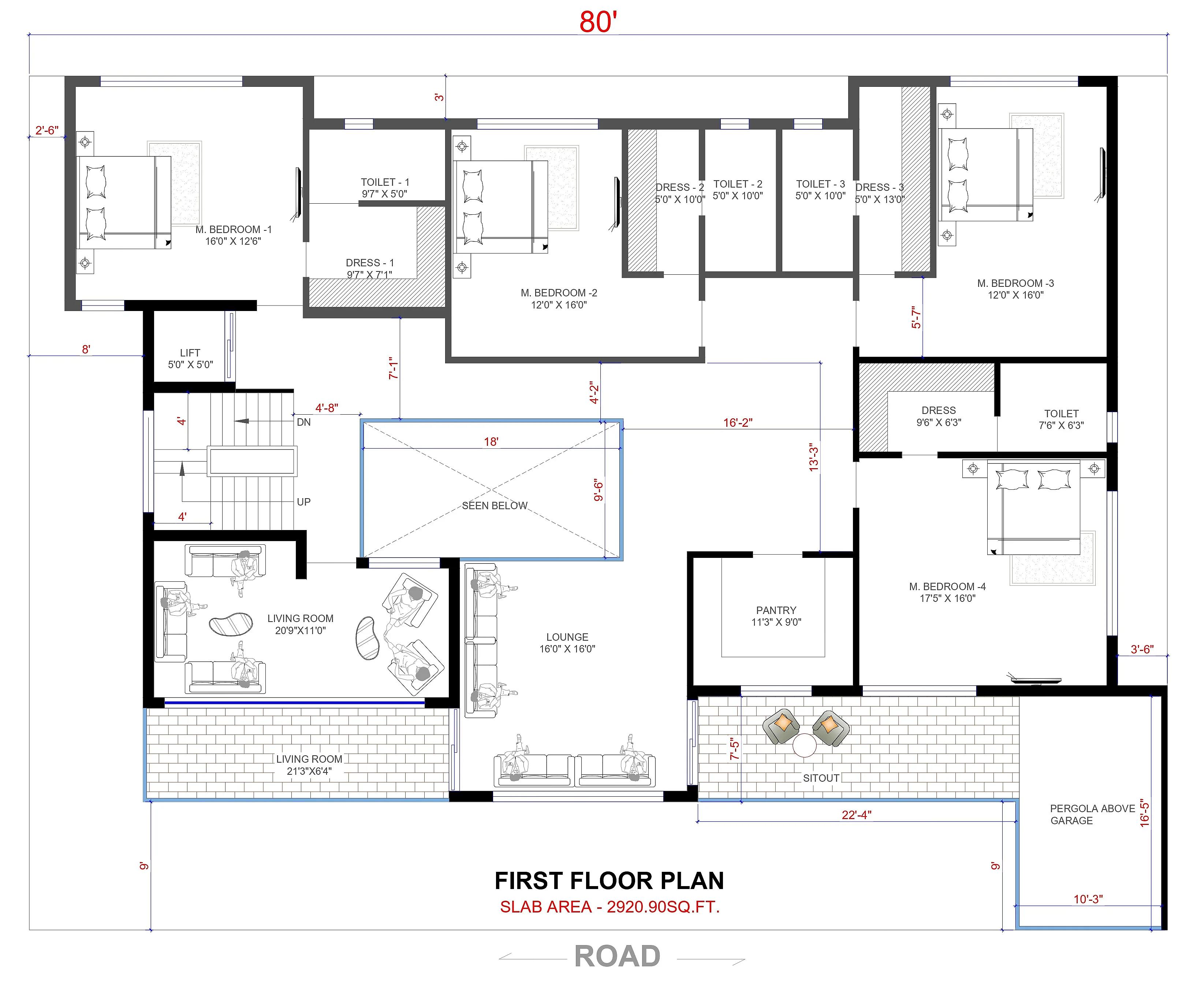 80X60 House plan- 4800 sqft Residential house design At Narsinghpur [MP]
