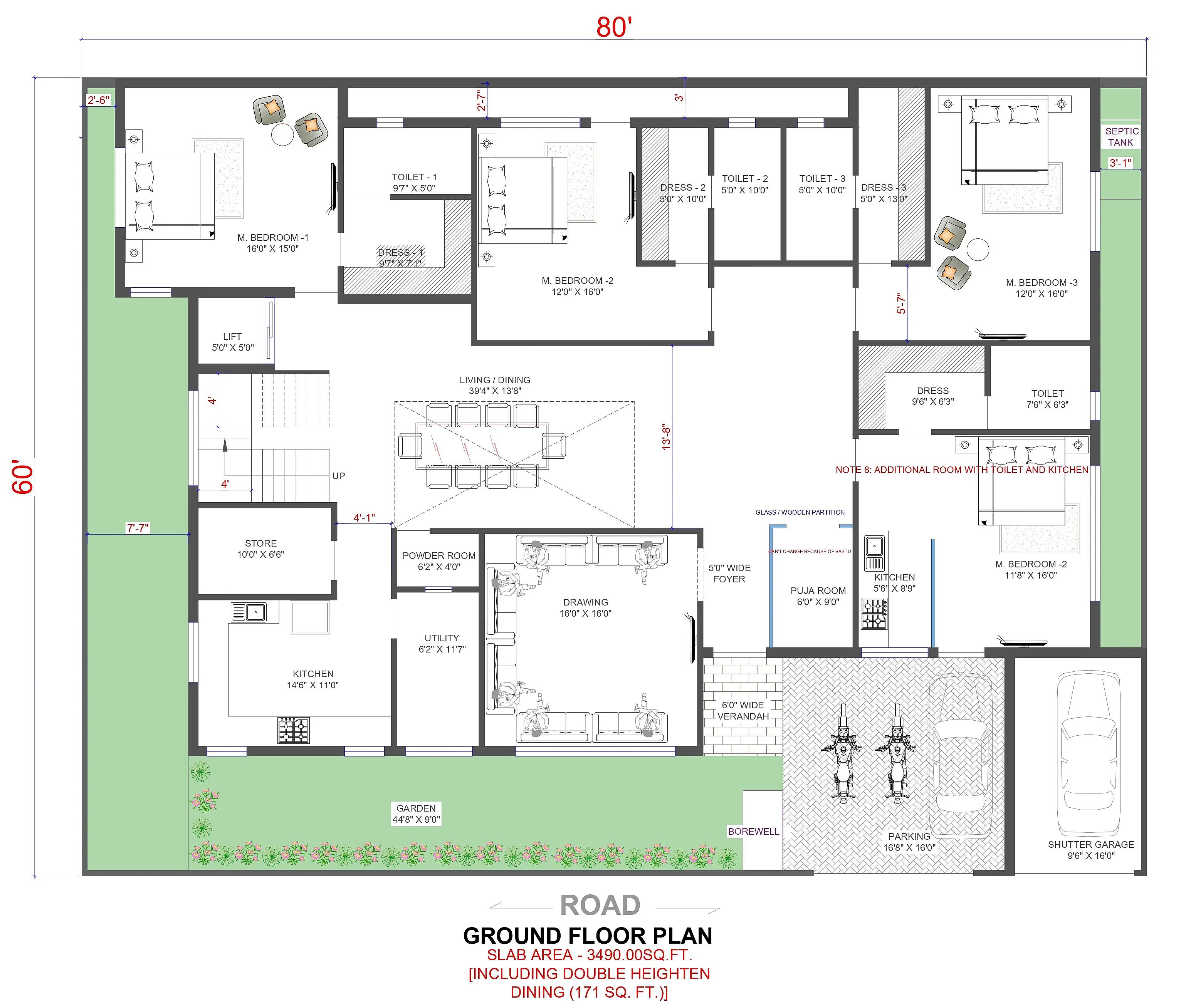 80X60 House plan- 4800 sqft Residential house design At Narsinghpur thumbnail 2 — Project ID 7620