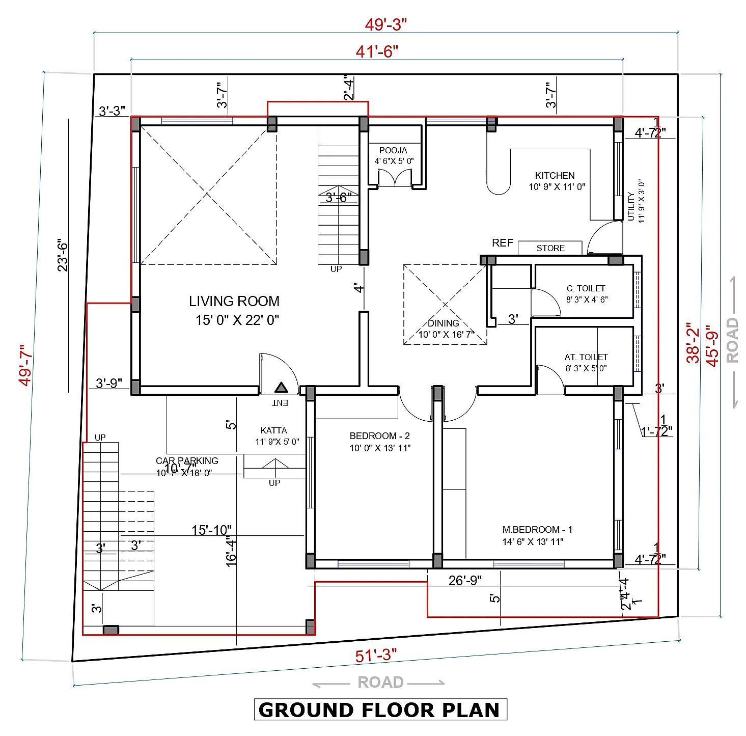50X50 Rental House with Office plan- 2500 sqft Residential Cum Commercial house design At Dharwad thumbnail 4 — Project ID 7621